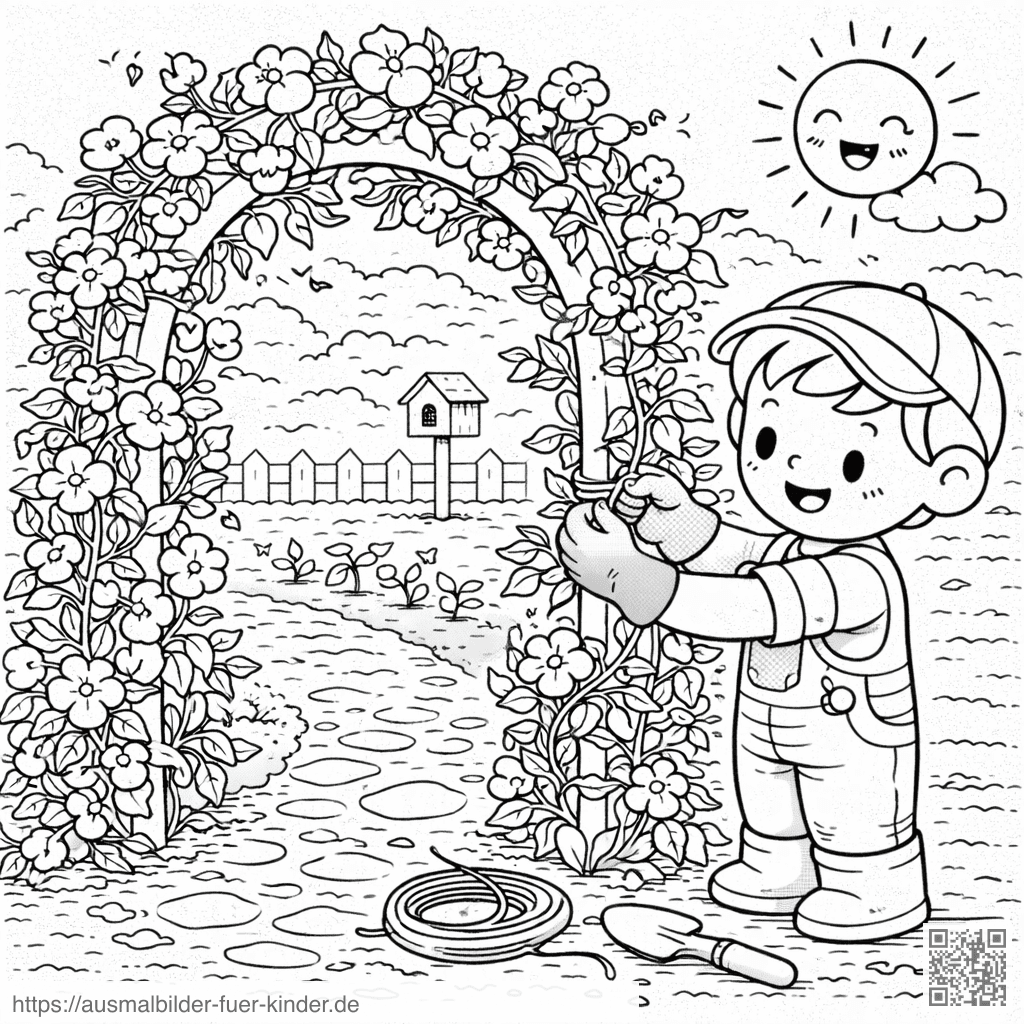 Kindergartenarbeit im Gartenatelier - Ausmalbild