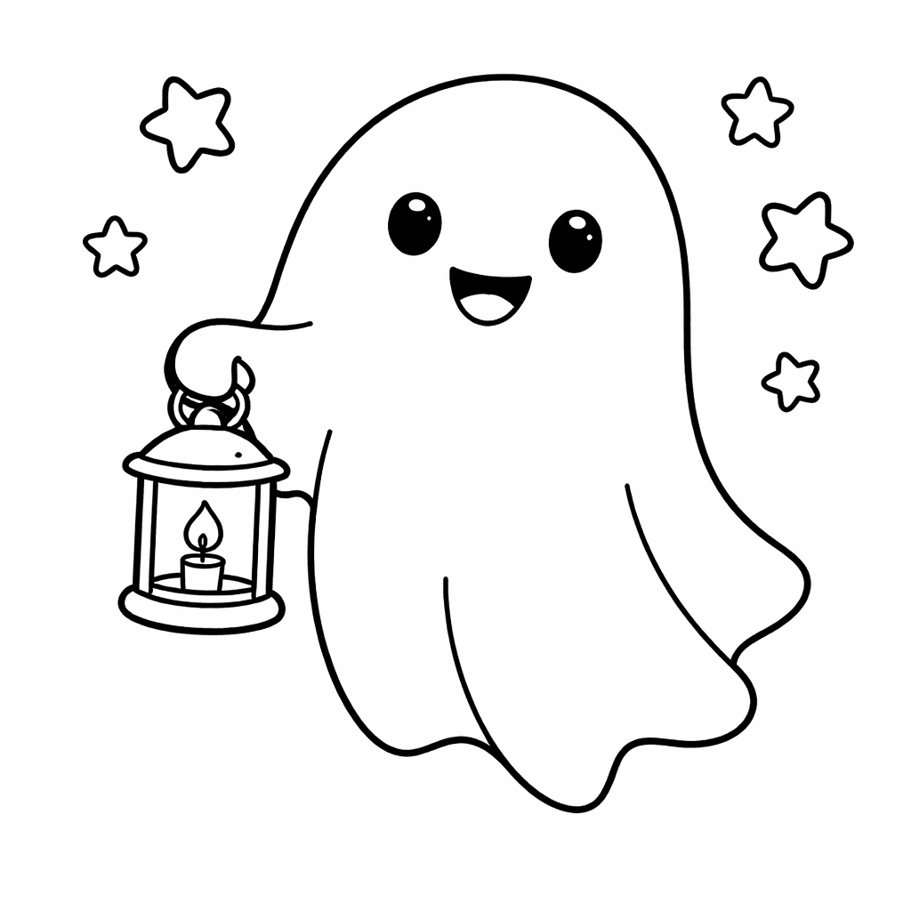 Gespenst Mit Laterne Und Sternen - Ausmalbild