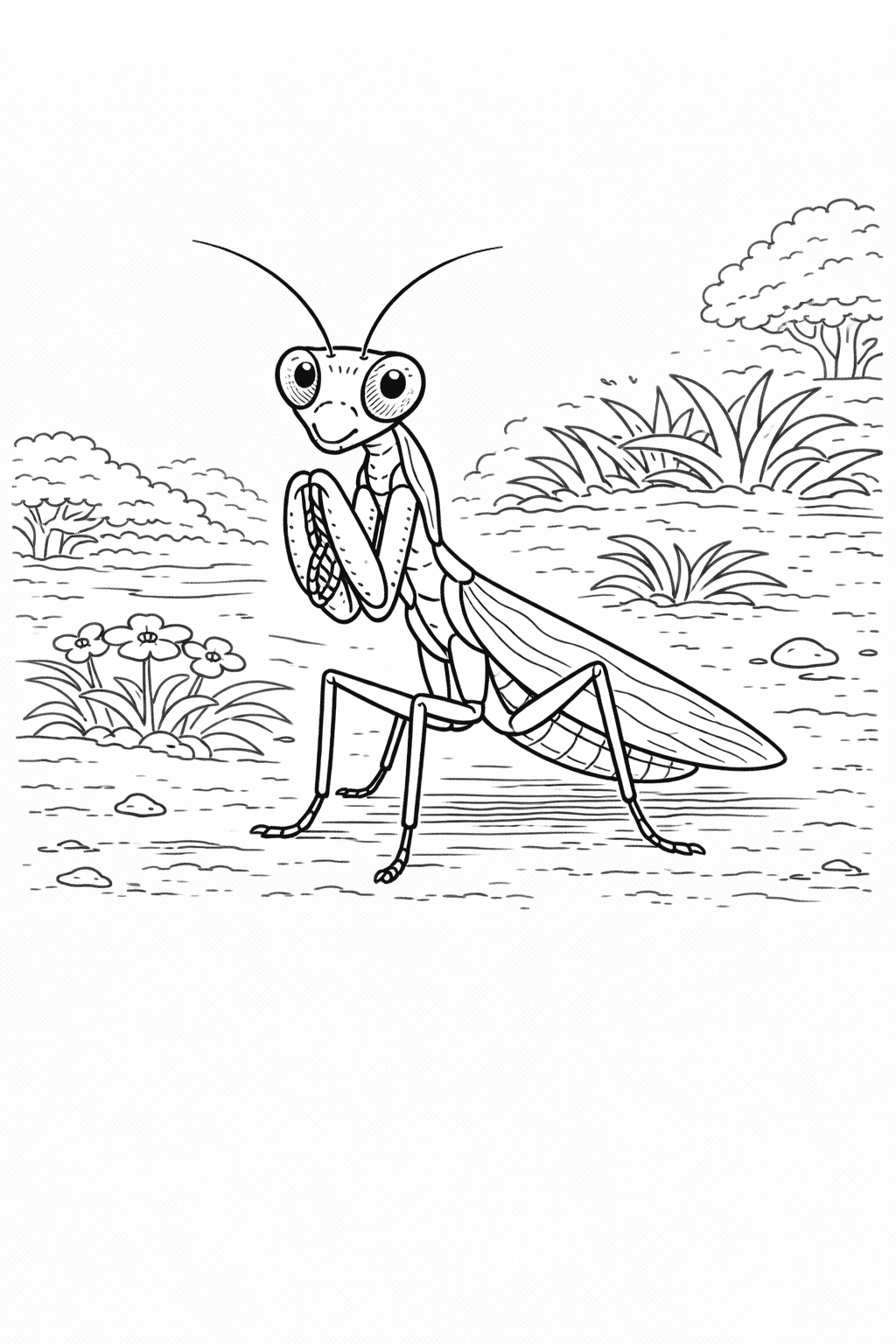 Gottesanbeterin im Garten - Ausmalbild