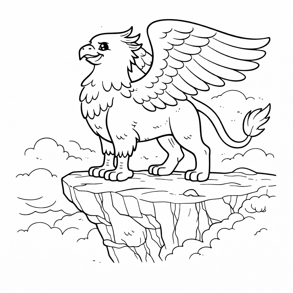 Griffin Auf Einem Felsen über Den Wolken - Ausmalbild