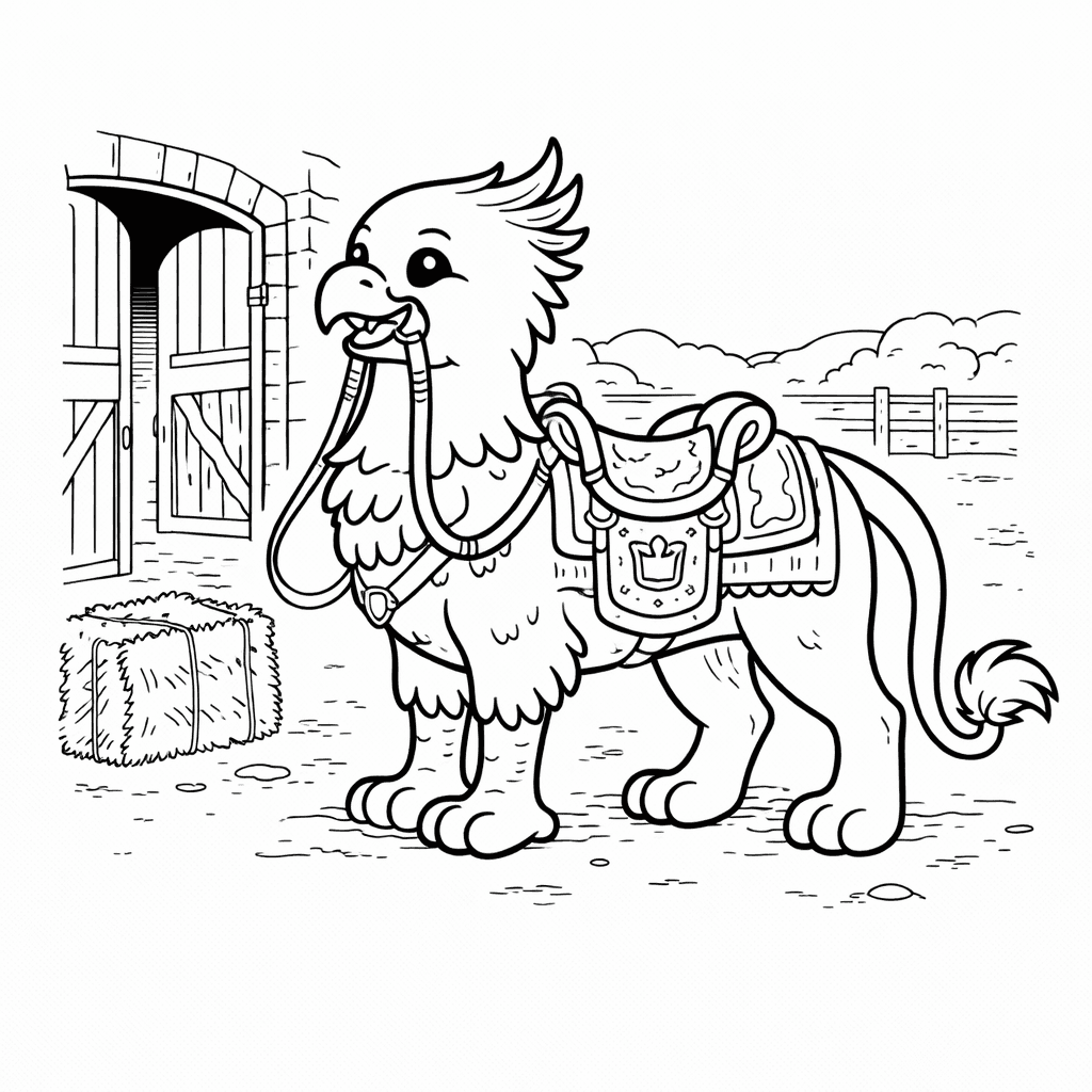 Griffin Im Stabilen Innenhof - Ausmalbild