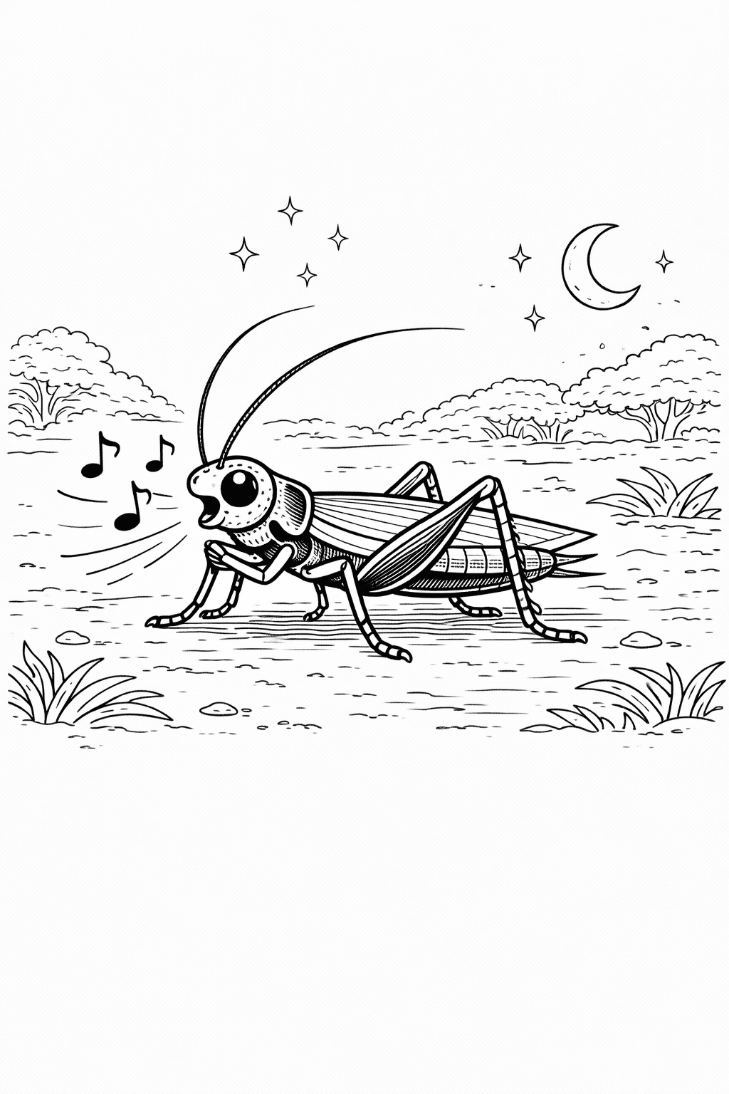 Grille im nächtlichen Gras - Ausmalbild