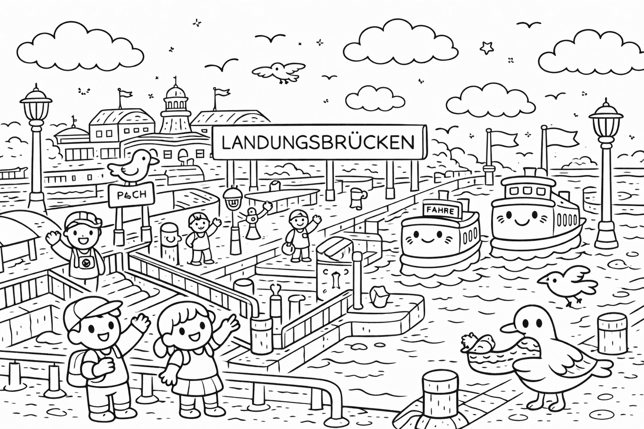 Hamburger Landungsbrücken - Ausmalbild