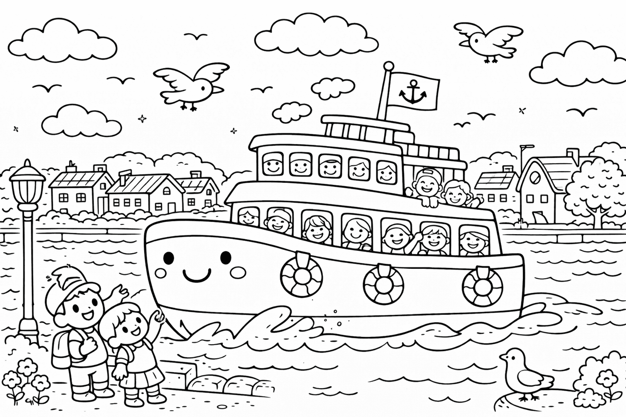 Hamburger Elbfähre - Ausmalbild