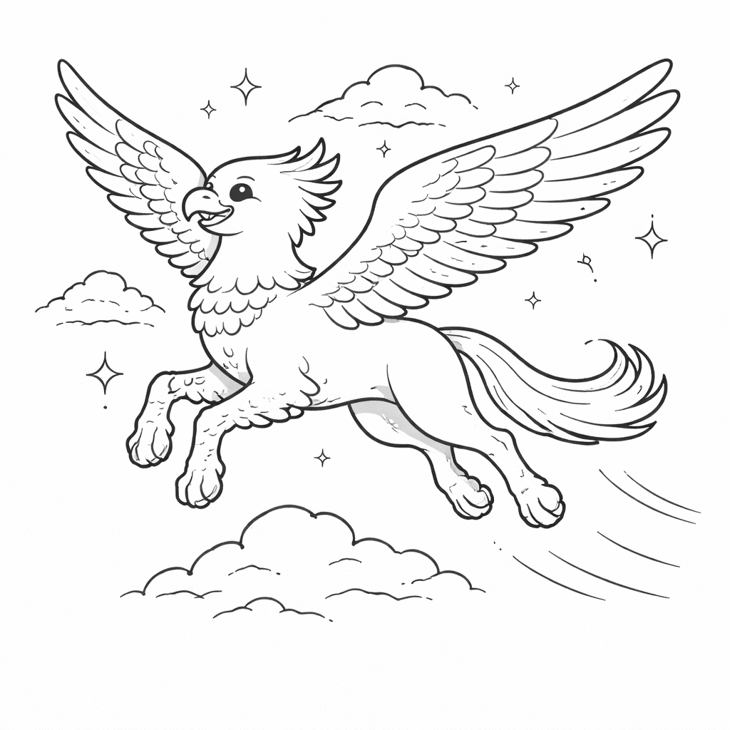 Hippogriff Fliegt Hoch Im Himmel - Ausmalbild