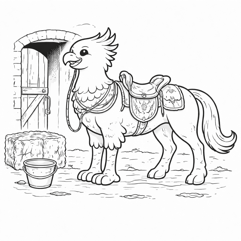 Hippogriff Vor Dem Stall - Ausmalbild