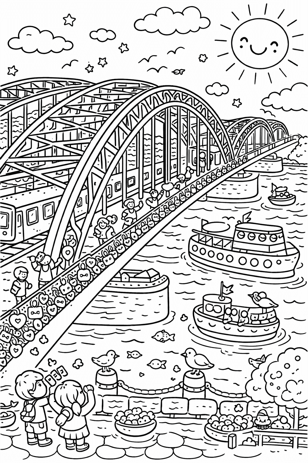 Hohenzollernbrücke mit Liebesschlössern - Ausmalbild