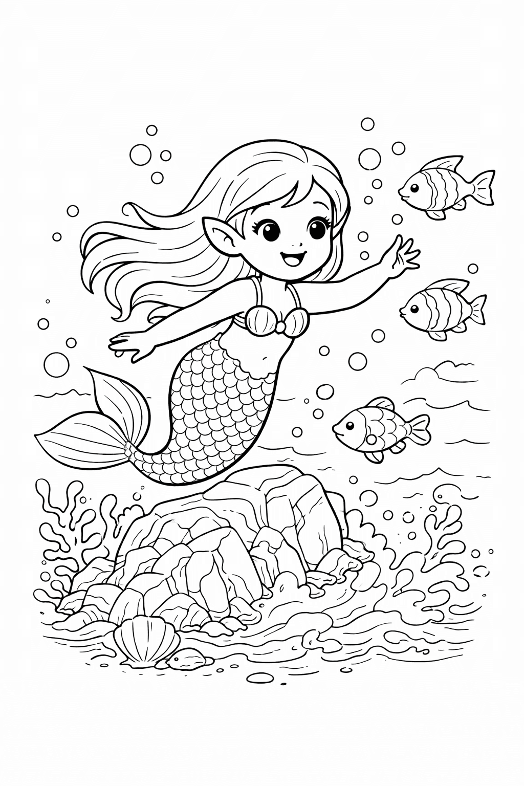 Junge Meerjungfrau - Ausmalbild