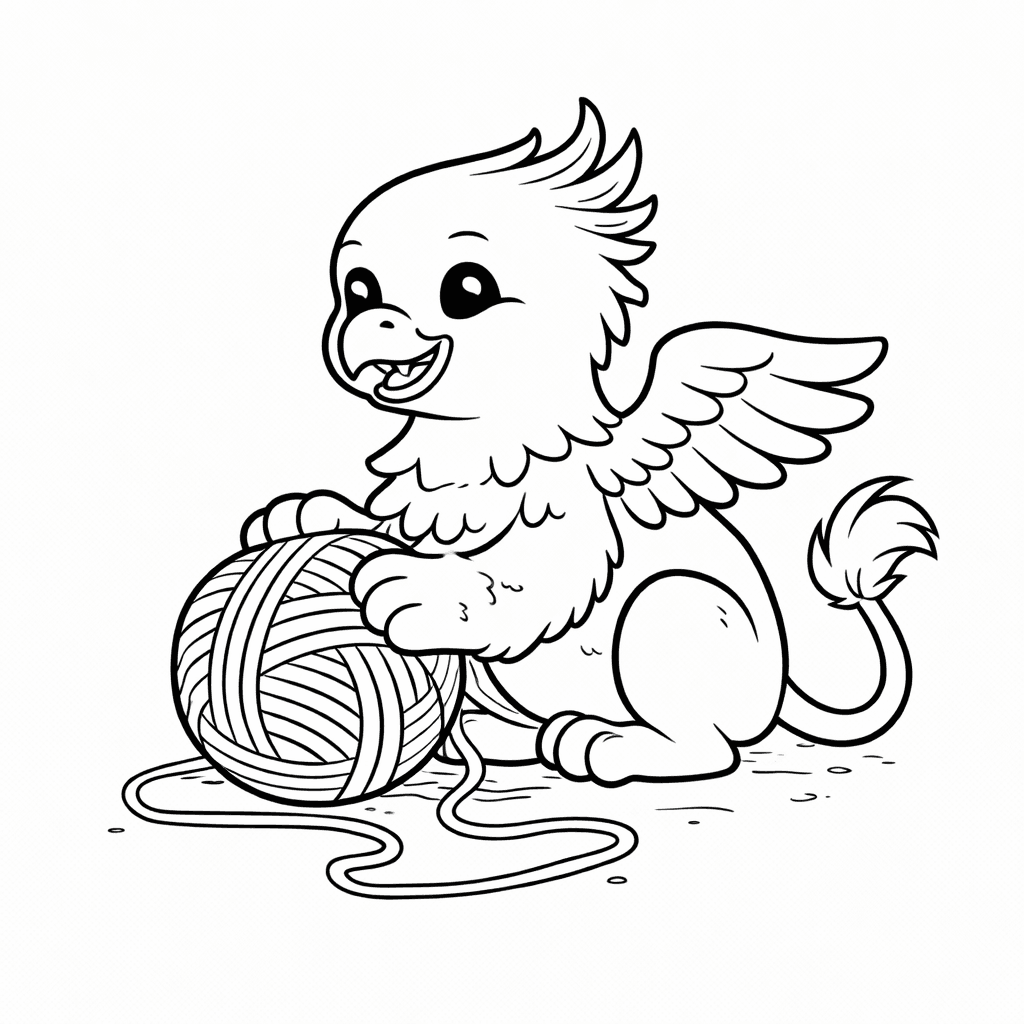 Junger Greif Mit Wollknäuel - Ausmalbild