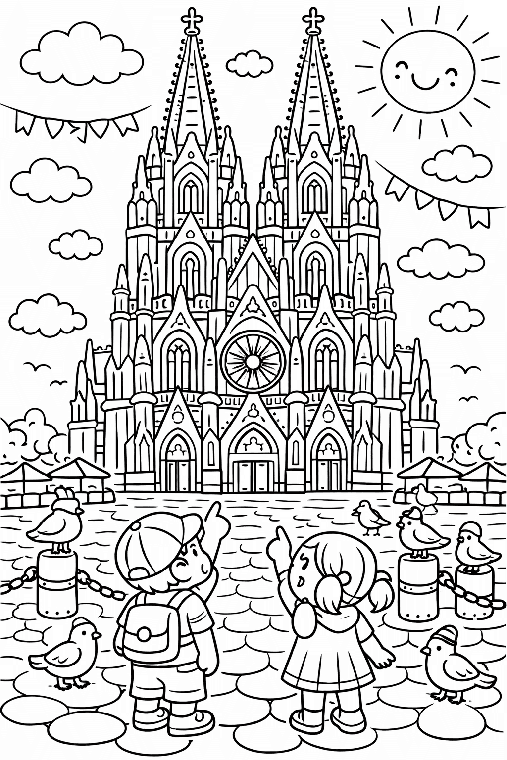 Kölner Dom mit Kindern - Ausmalbild