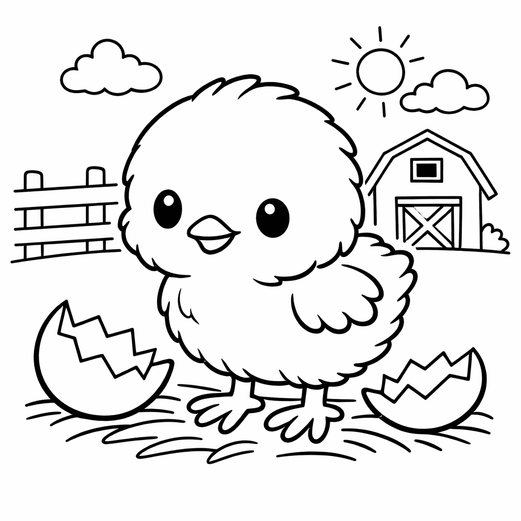 Küken schlüpft aus Ei - Ausmalbild