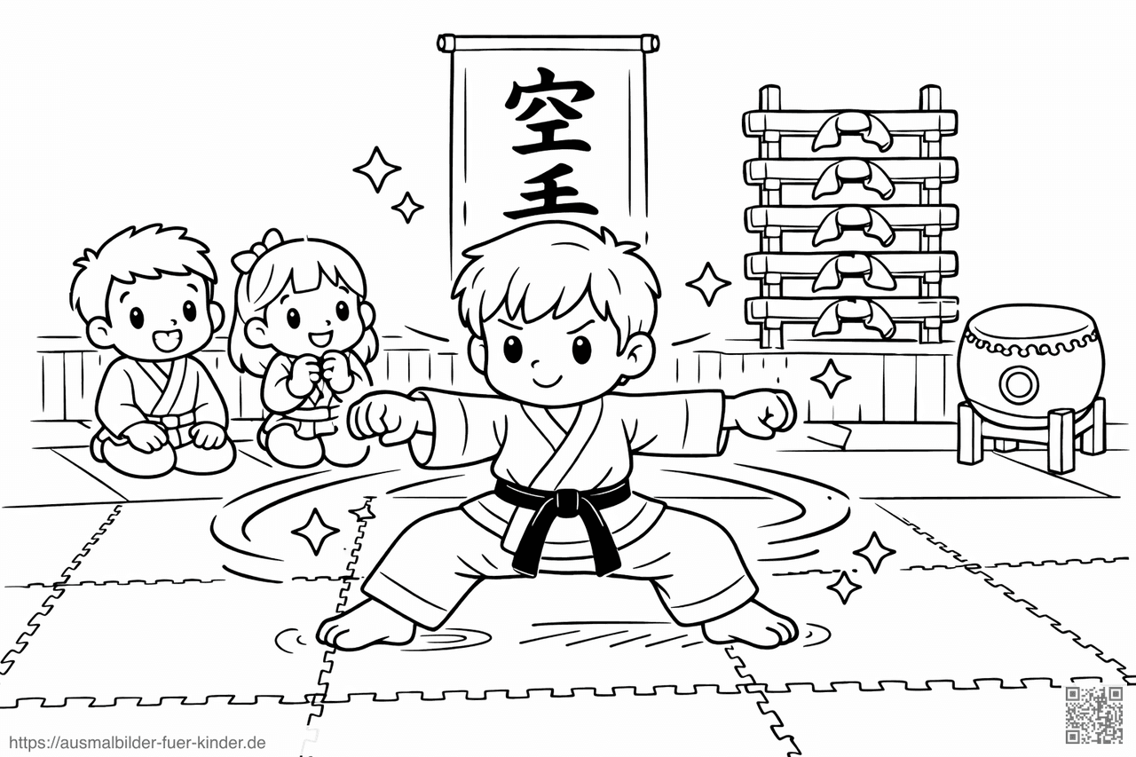 Karate-Kata im Dojo - Ausmalbild