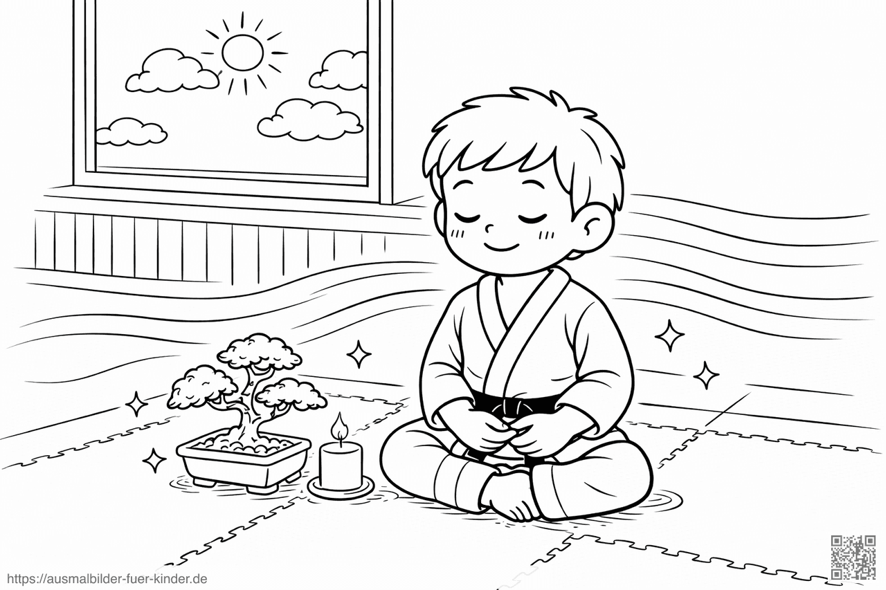 Meditierendes Kind im Dojo - Ausmalbild