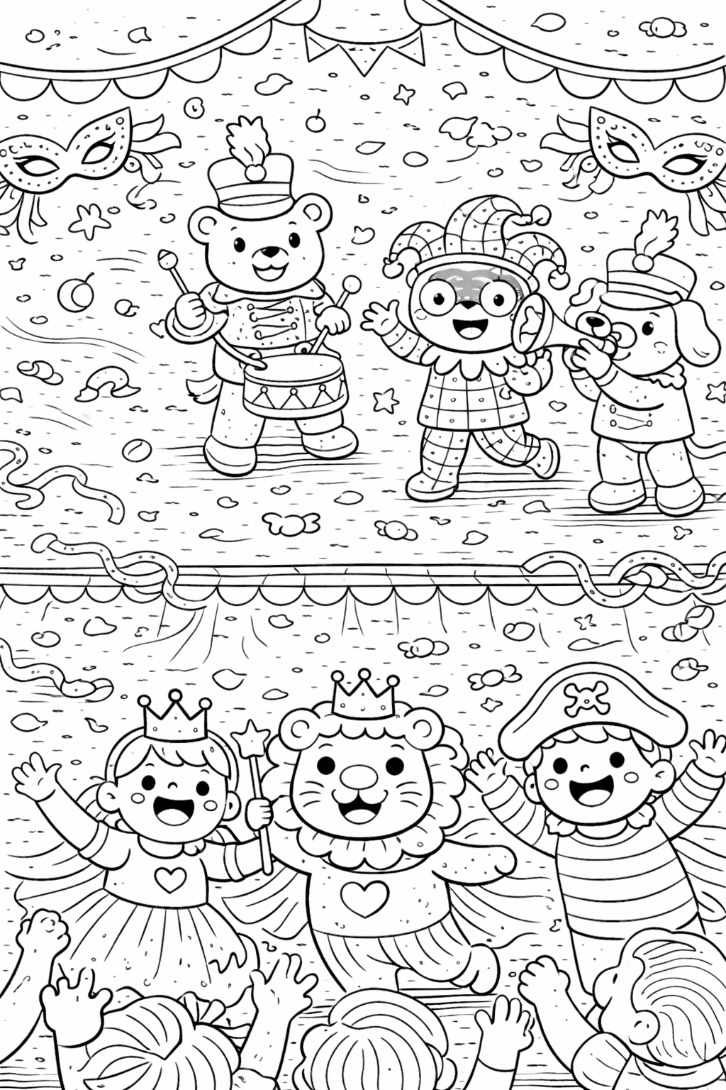 Karneval auf der Bühne - Ausmalbild