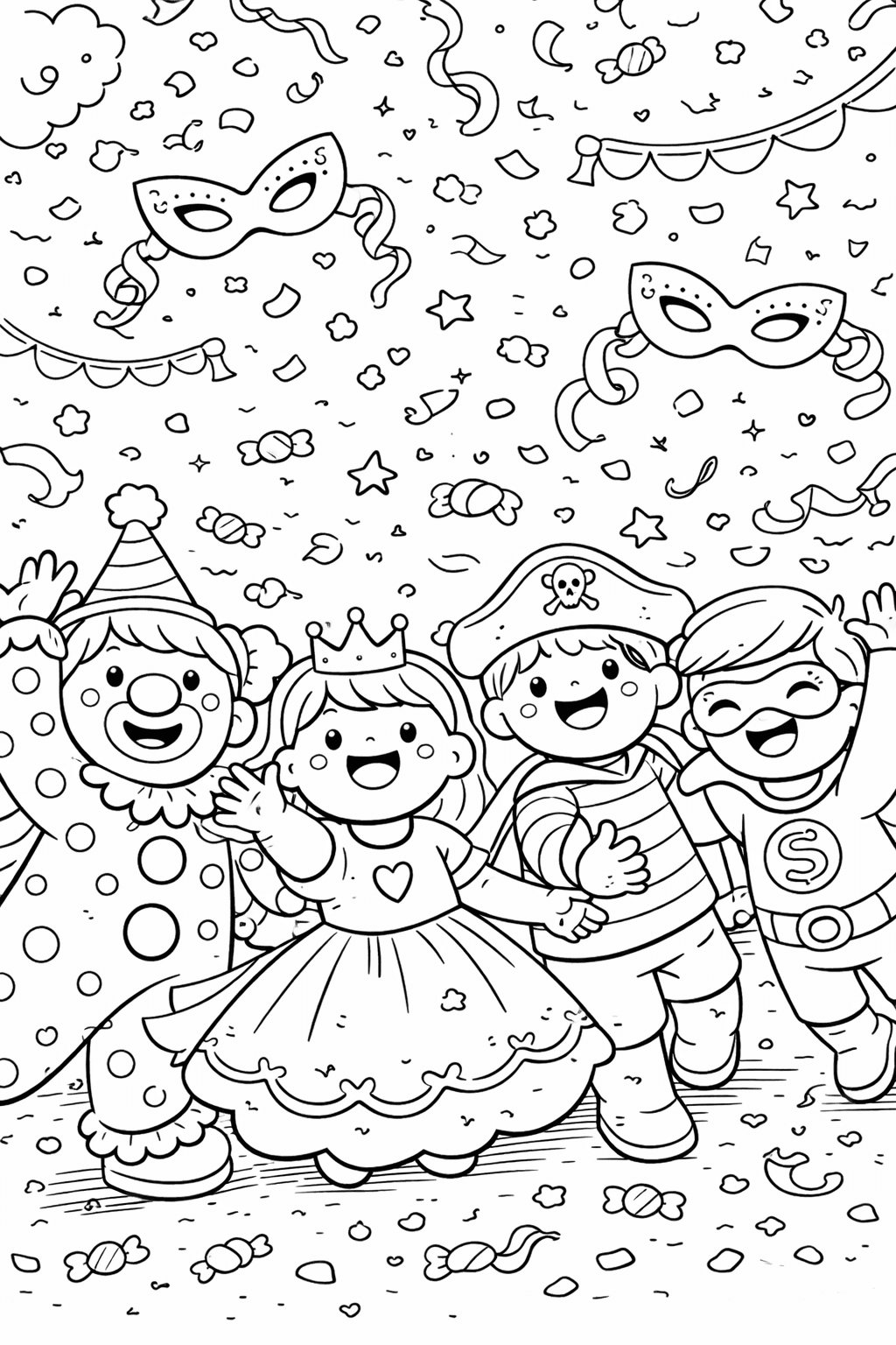 Karneval der fröhlichen Kostüme - Ausmalbild