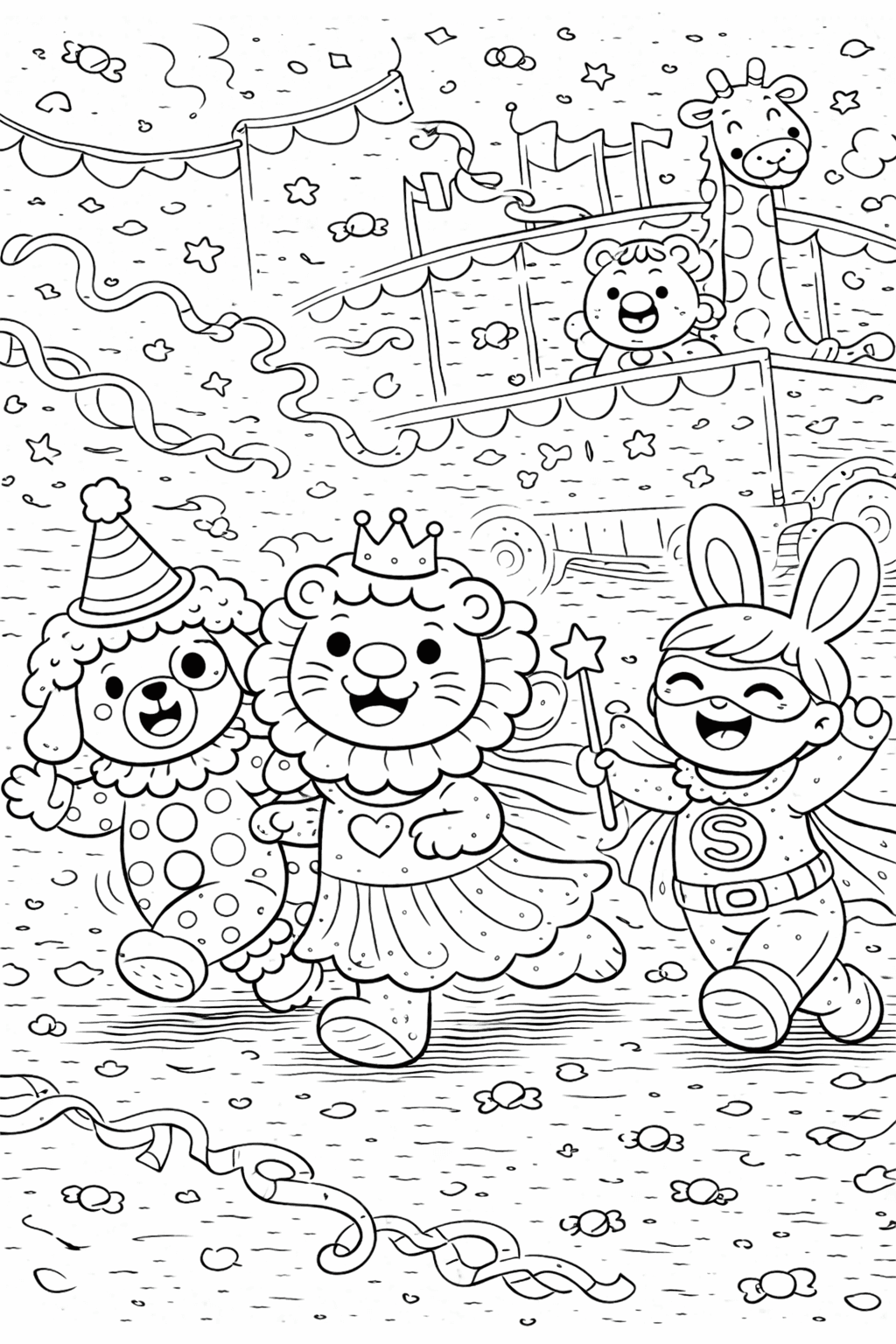 Karneval der lustigen Tiere - Ausmalbild