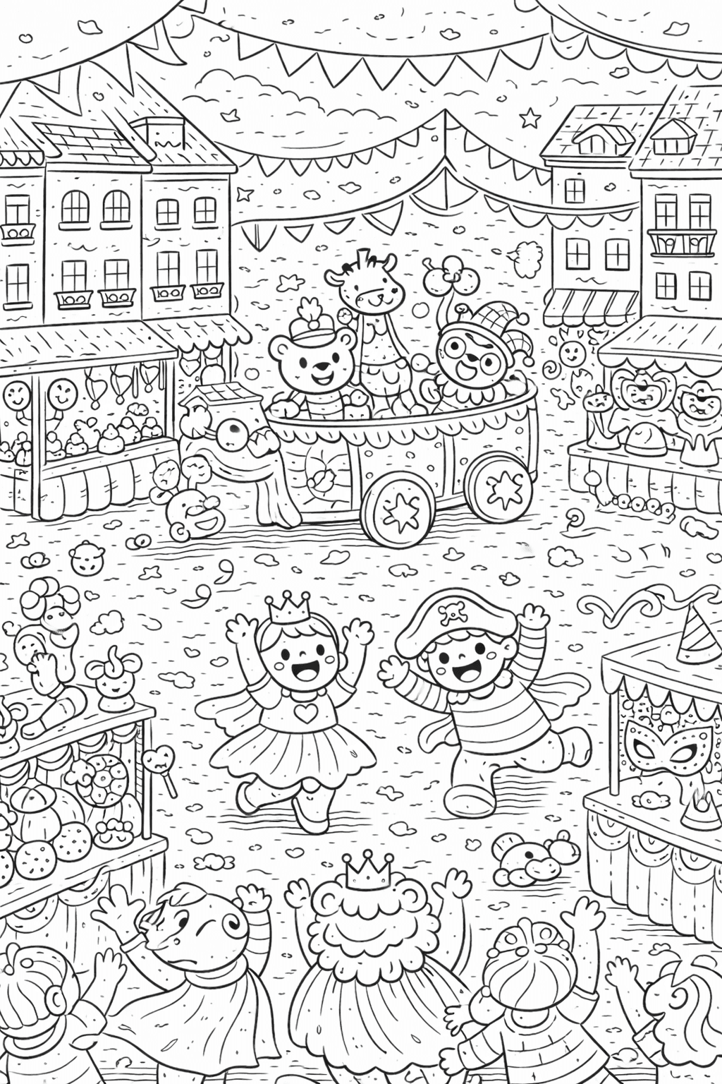 Karneval im Stadtzentrum - Ausmalbild