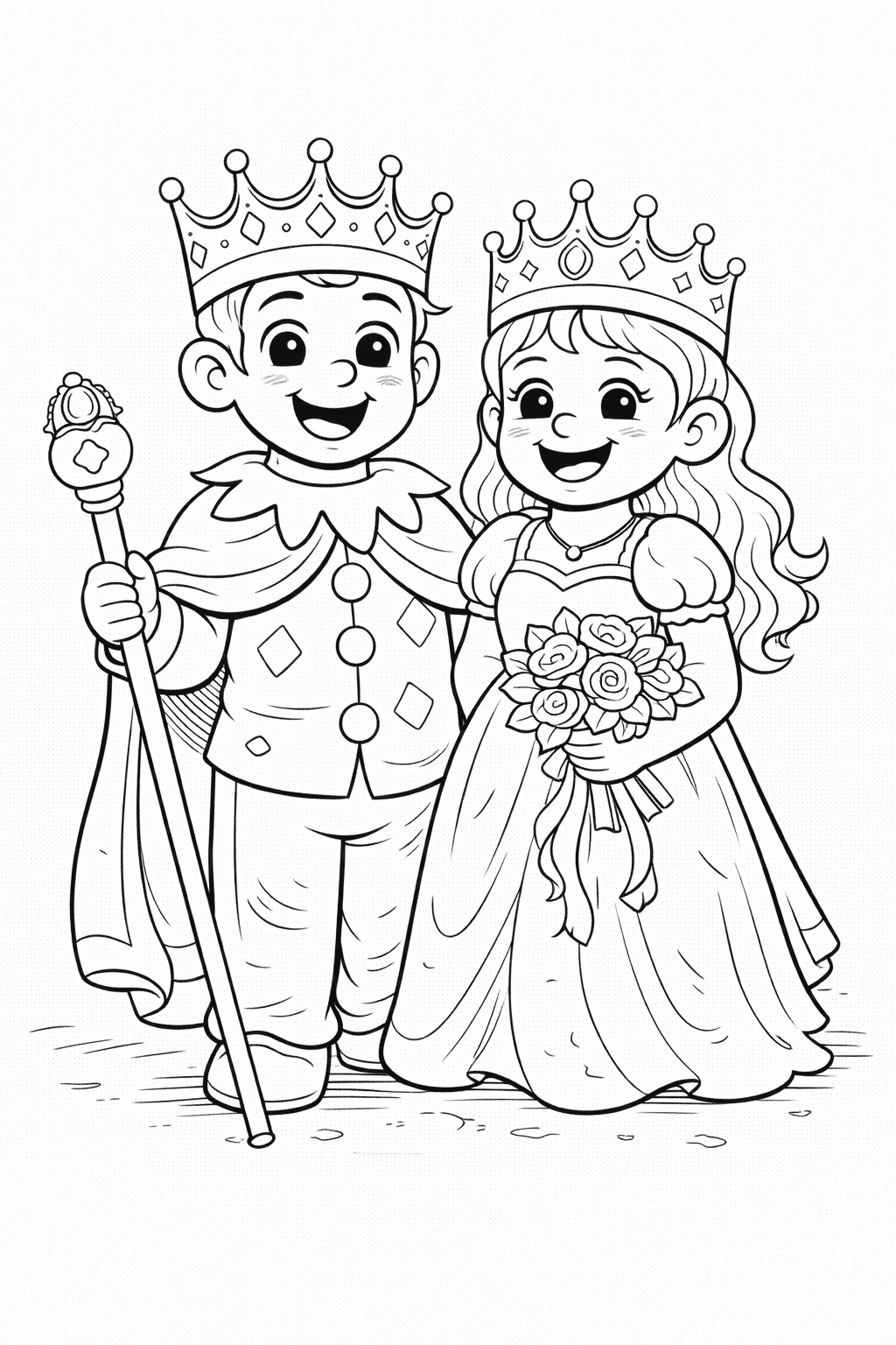 Karnevalprinz Und Prinzessin In Line Art