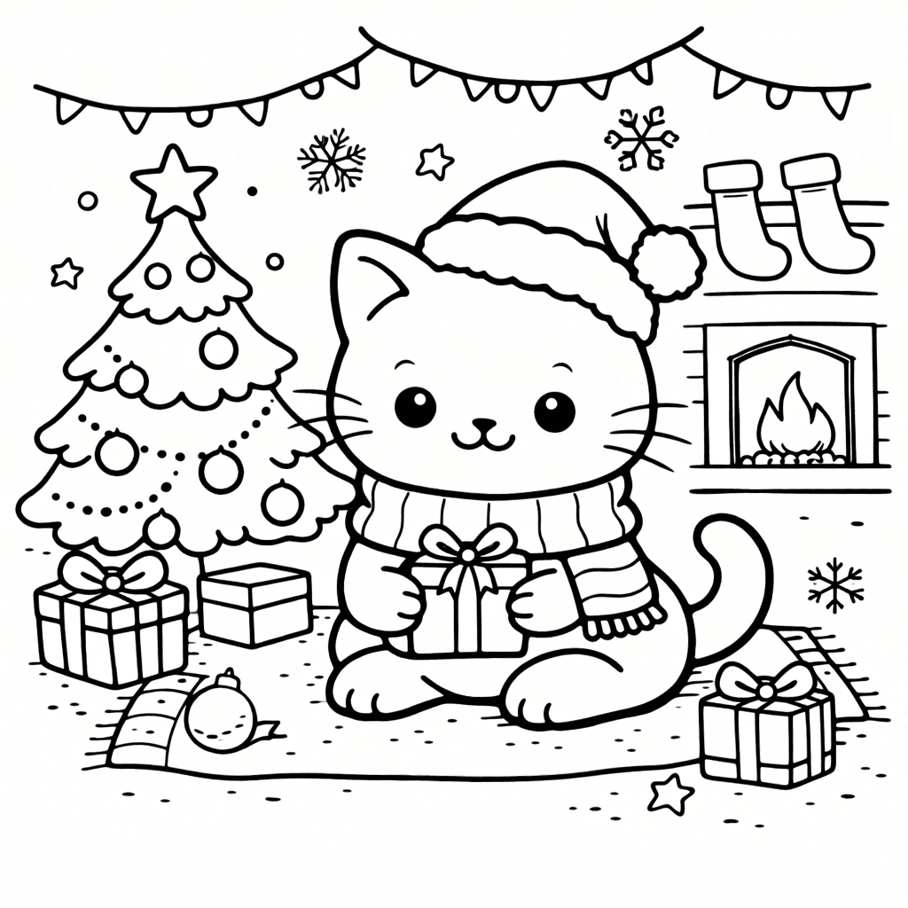 Katzen_kätzchen Im Weihnachtslook Mit Geschenken