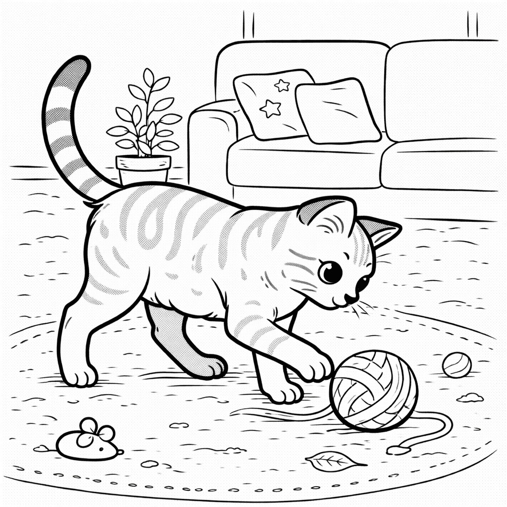 Katzen_katze Spielt Mit Wollknäuel