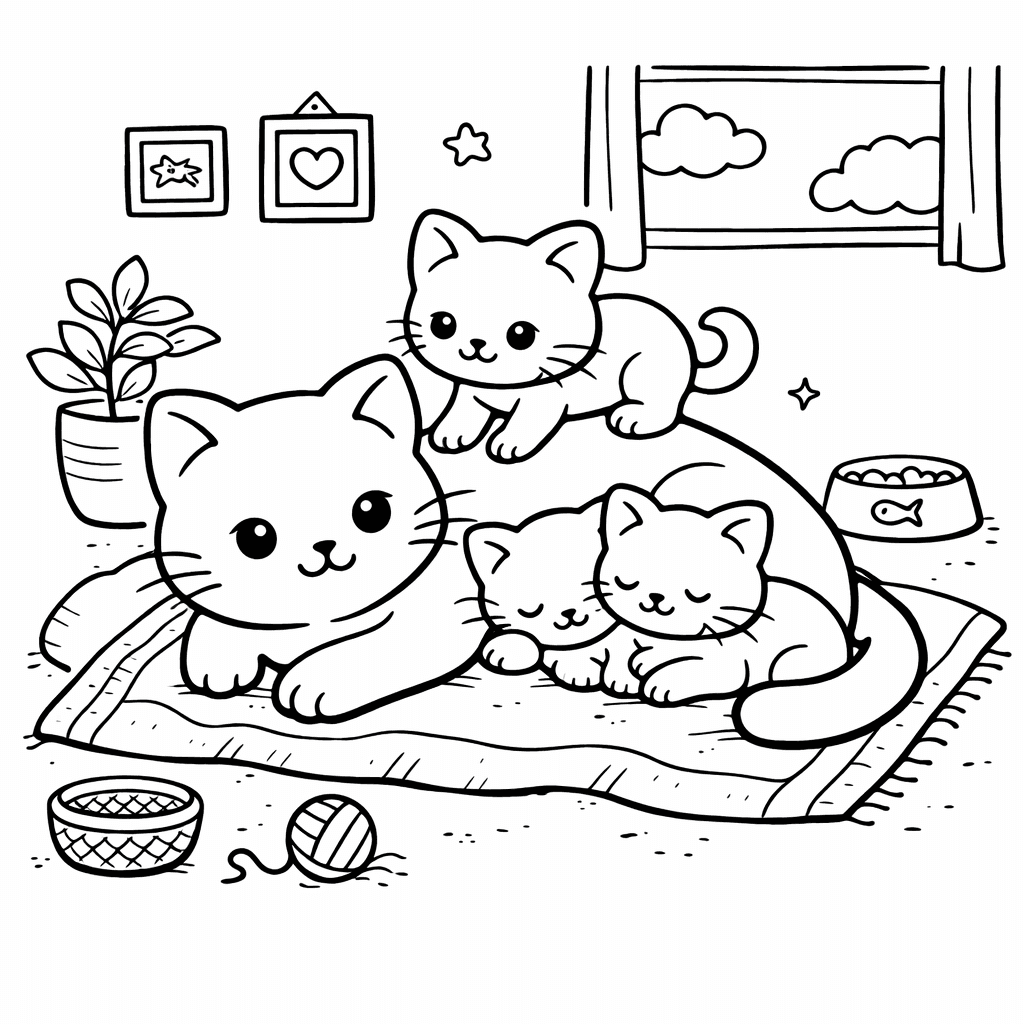 Katzen_katzenmama Mit Ihren Kätzchen