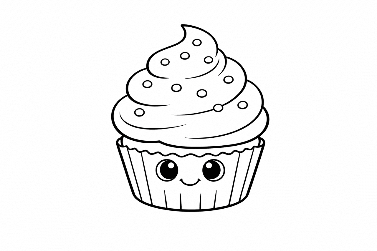 Kawaii Cupcake Mit Streuseln - Ausmalbild
