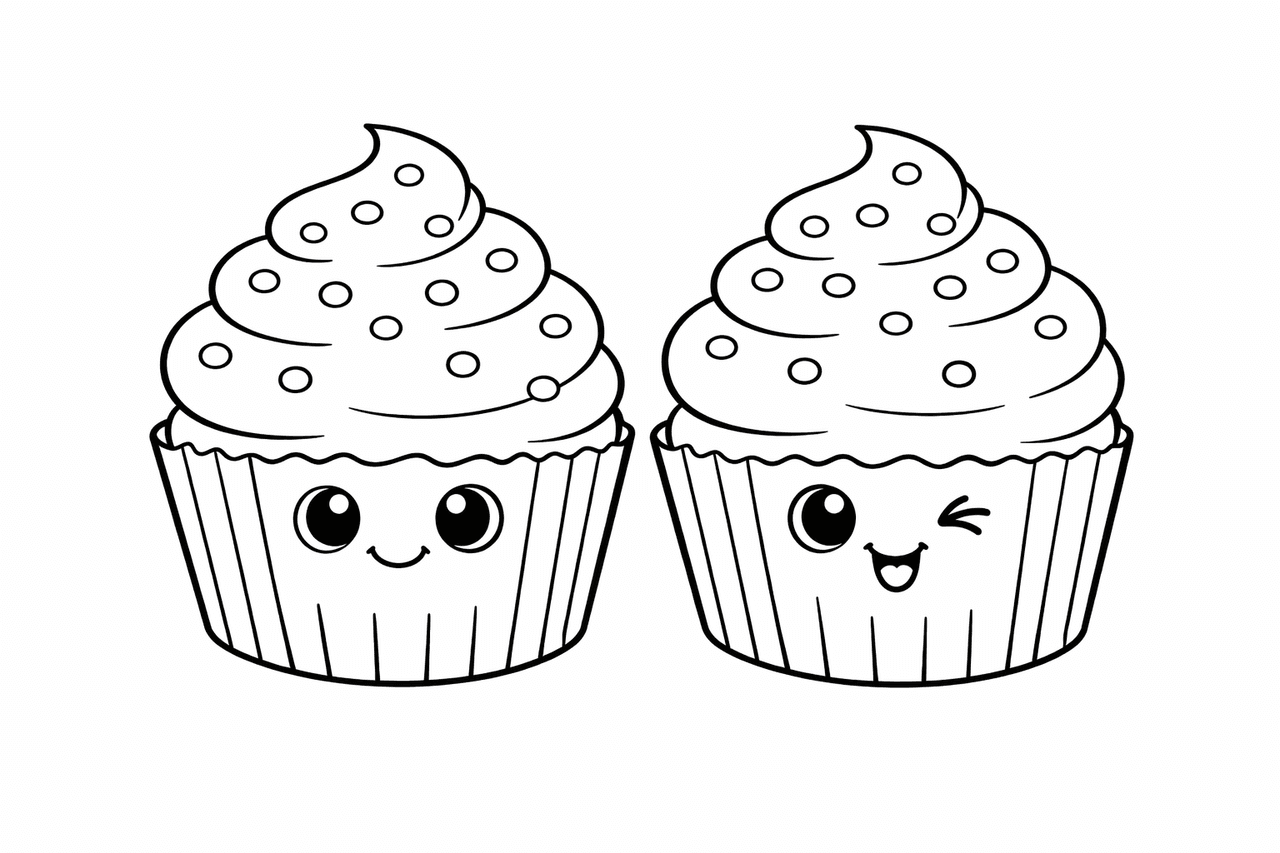 Kawaii Cupcakes Mit Gesicht Und Sprinkles - Ausmalbild