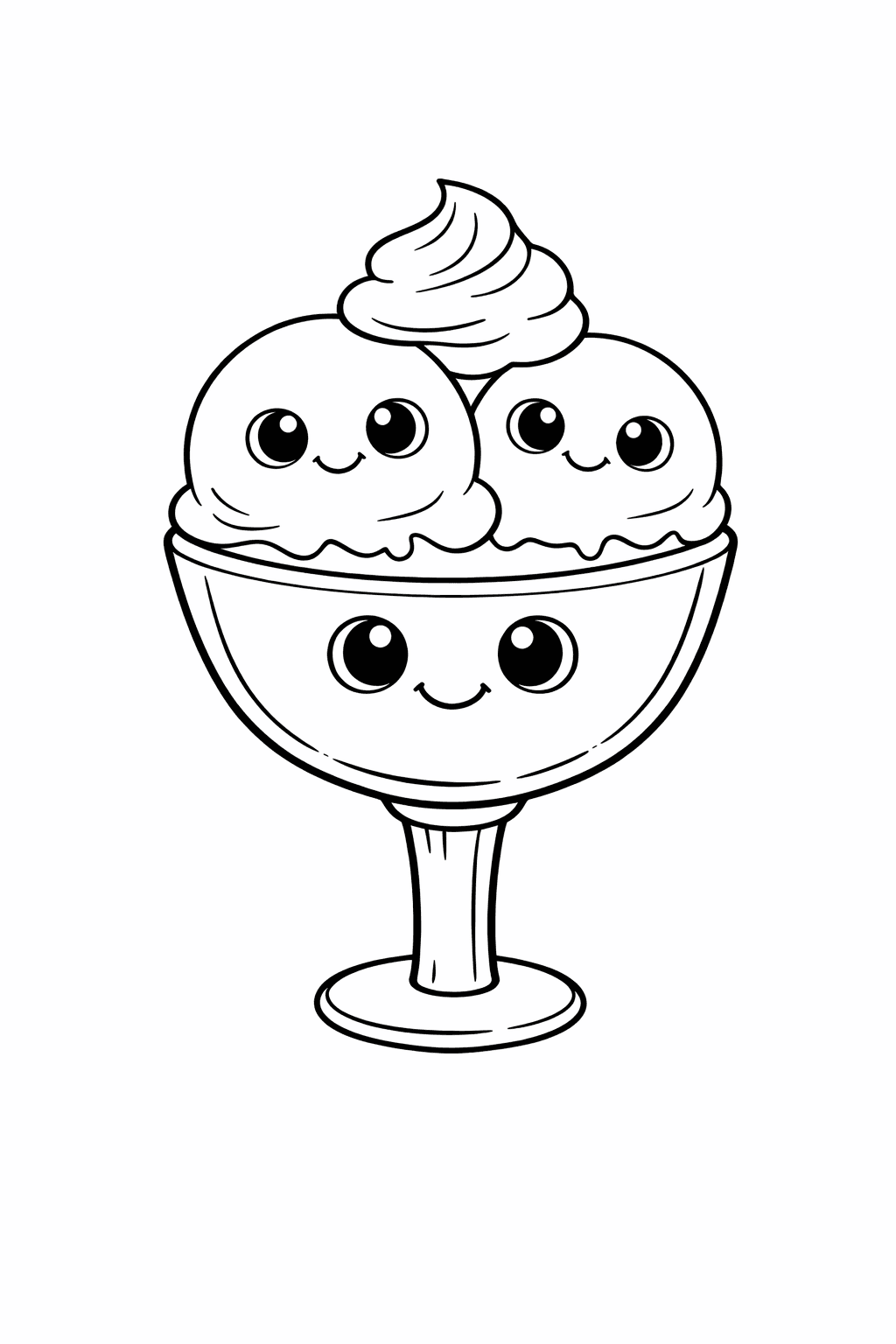 Kawaii Eisbecher Mit Fröhlichen Gesichtern - Ausmalbild