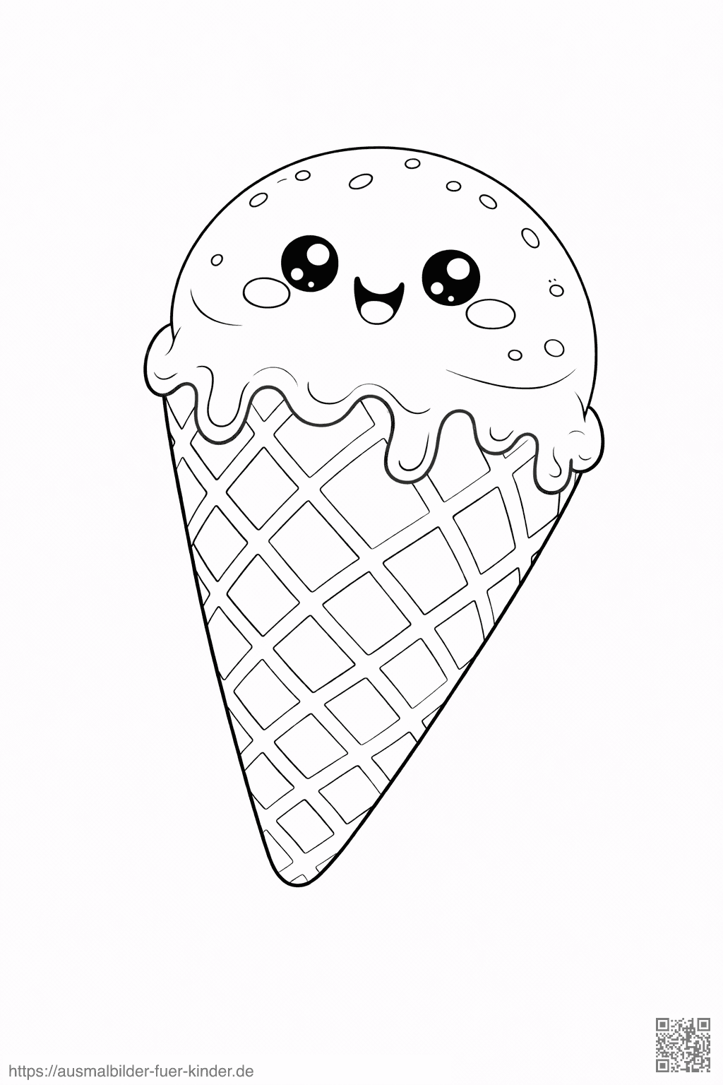 Kawaii Eiscreme mit Waffelcone - Ausmalbild