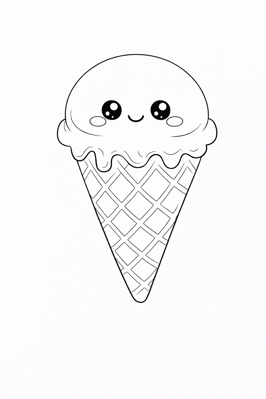 Kawaii Eistüte im Linienstil - Ausmalbild