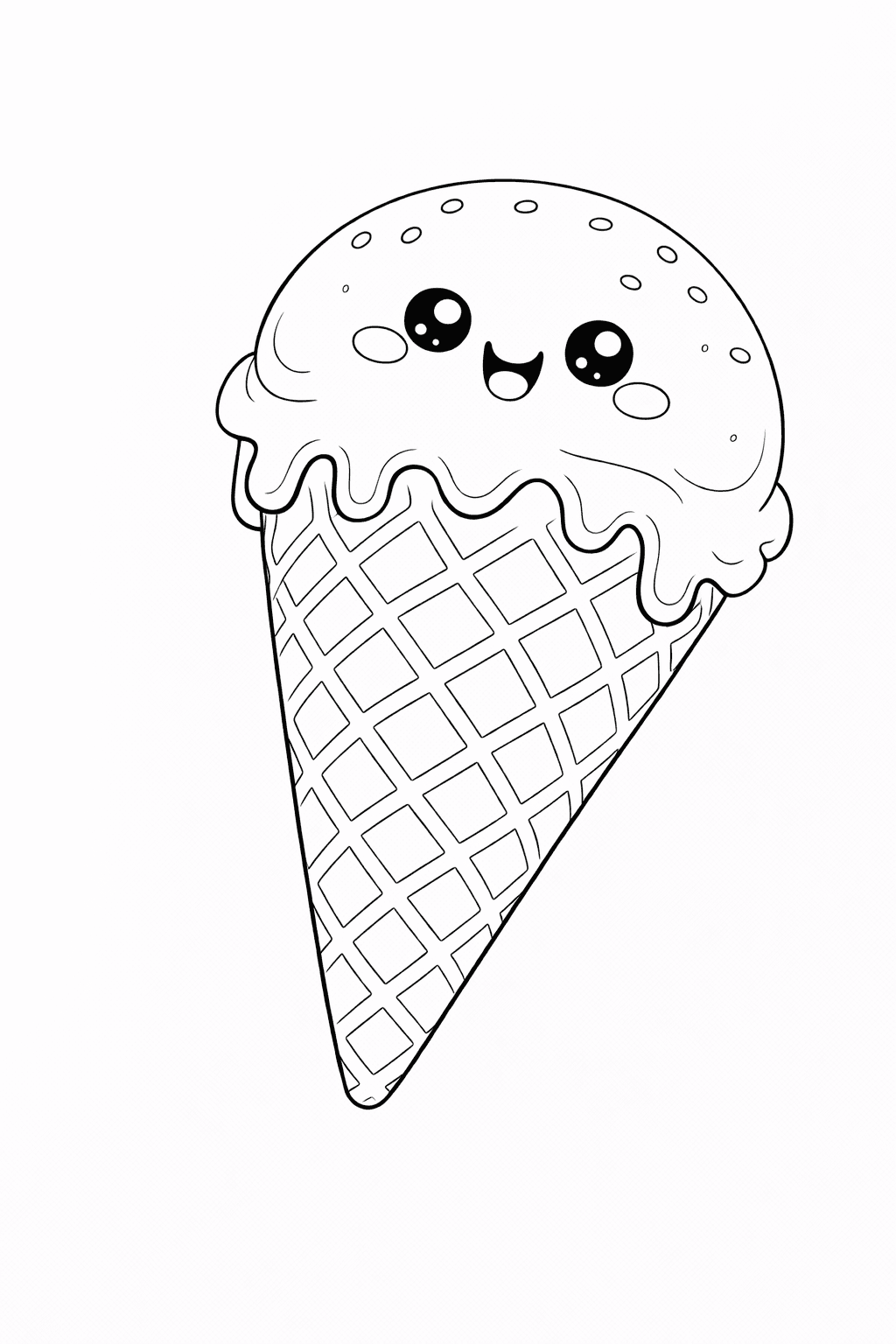 Kawaii Eistüten-Charakter in Linienkunst - Ausmalbild