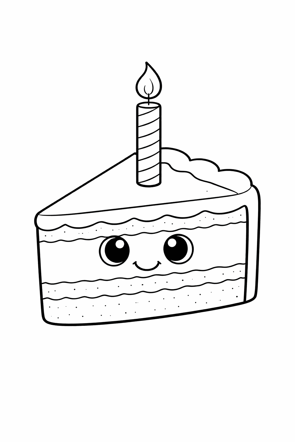 Kawaii Geburtstagskuchen Mit Kerze - Ausmalbild