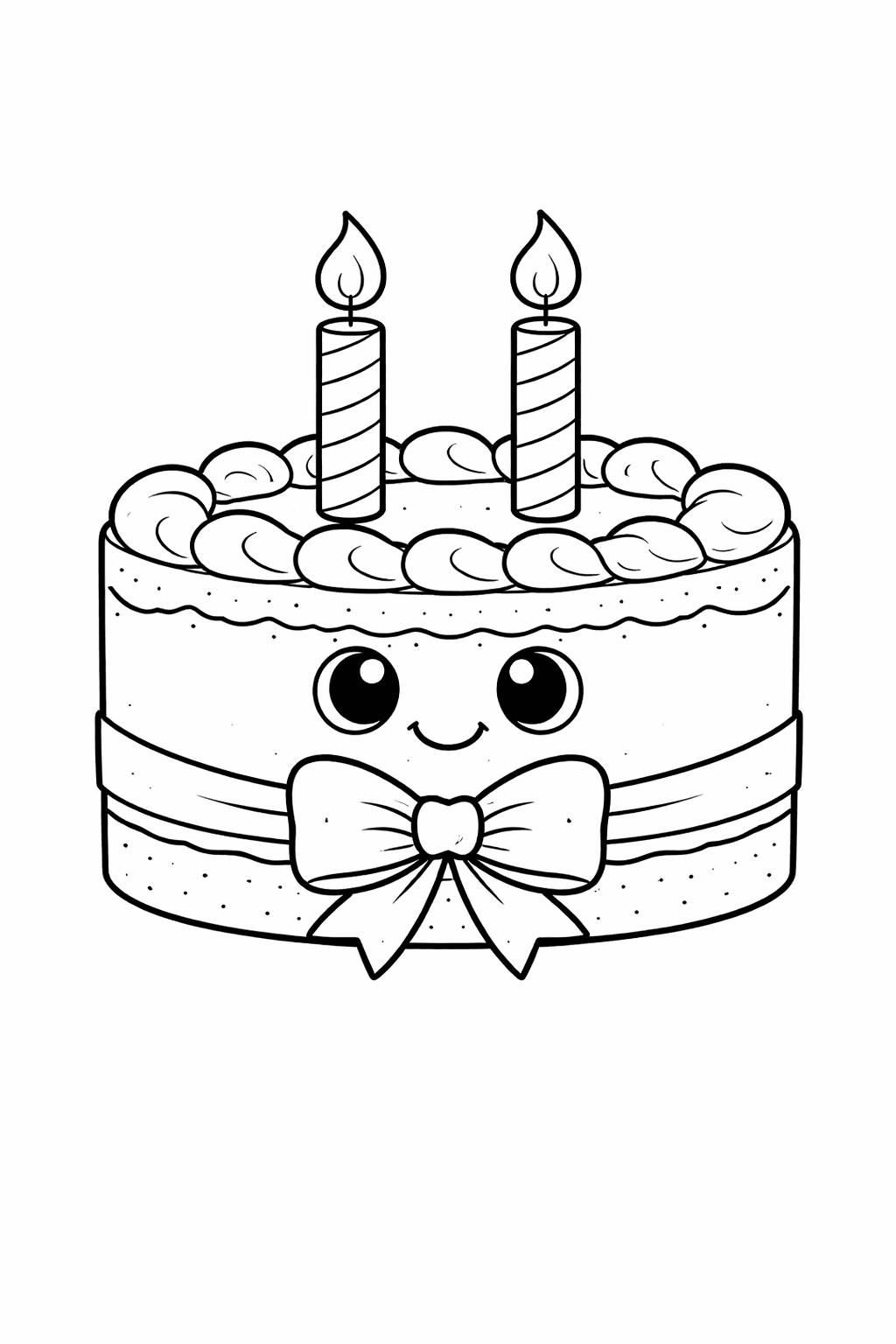 Kawaii Geburtstagstorte Mit Schleife - Ausmalbild