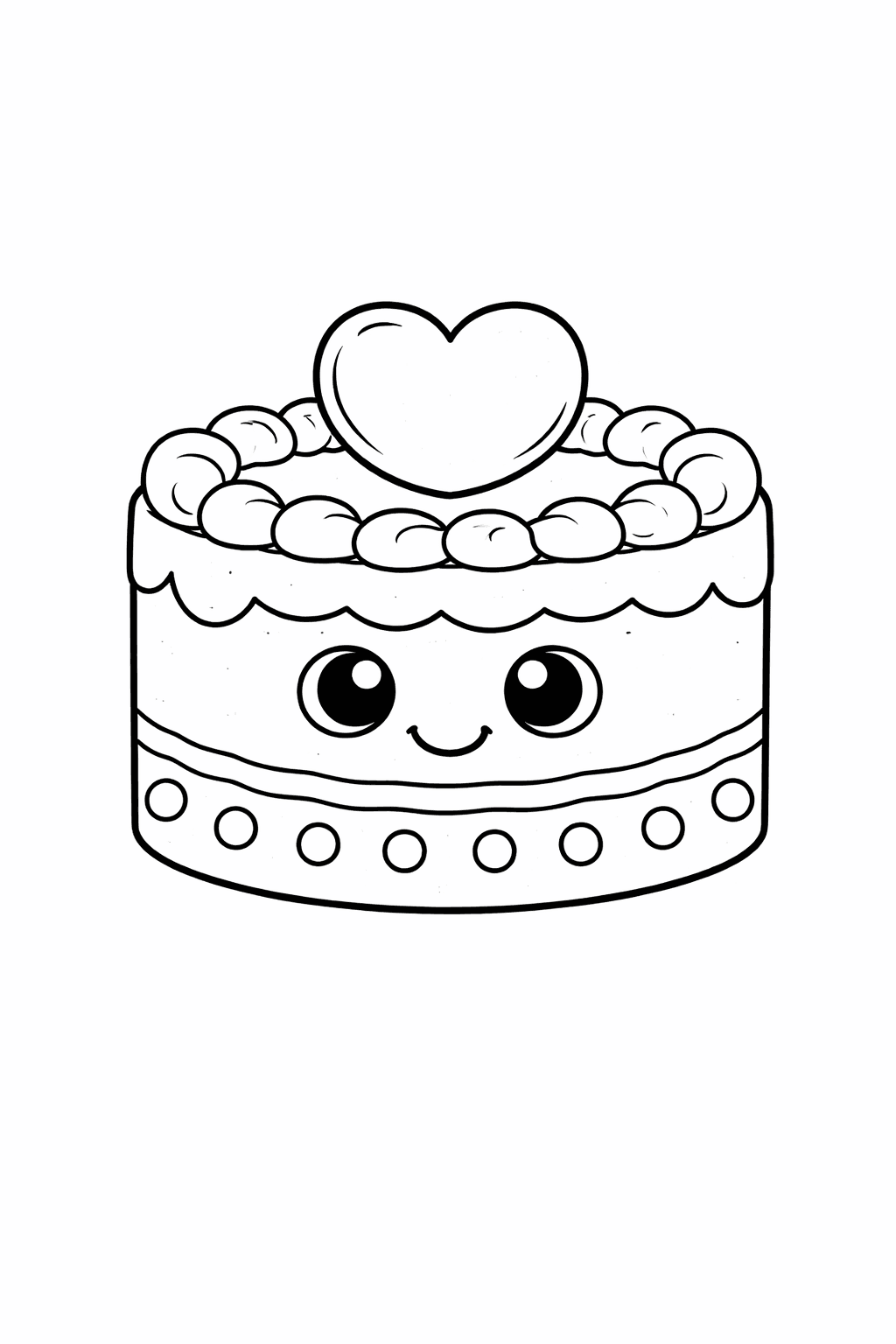 Kawaii Herz Auf Einer Torte - Ausmalbild