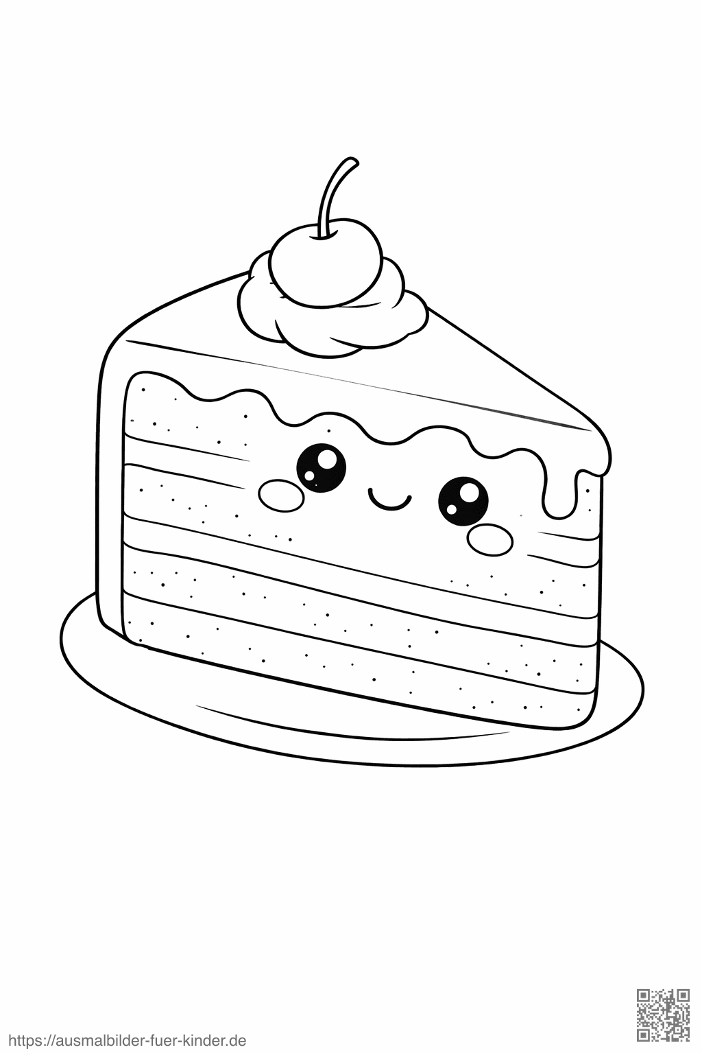Kawaii Kuchen mit lächelndem Gesicht - Ausmalbild Kawaii Kuchen mit lächelndem Gesicht - Ausmalbild