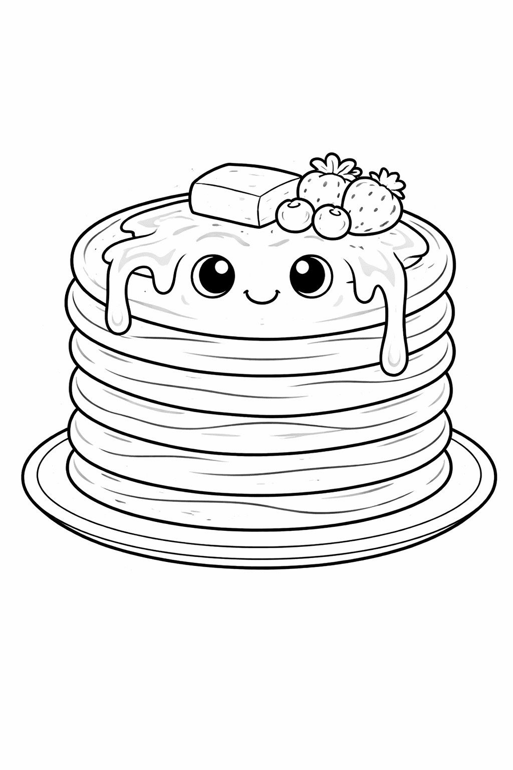 Kawaii Pfannkuchen Mit Beeren - Ausmalbild