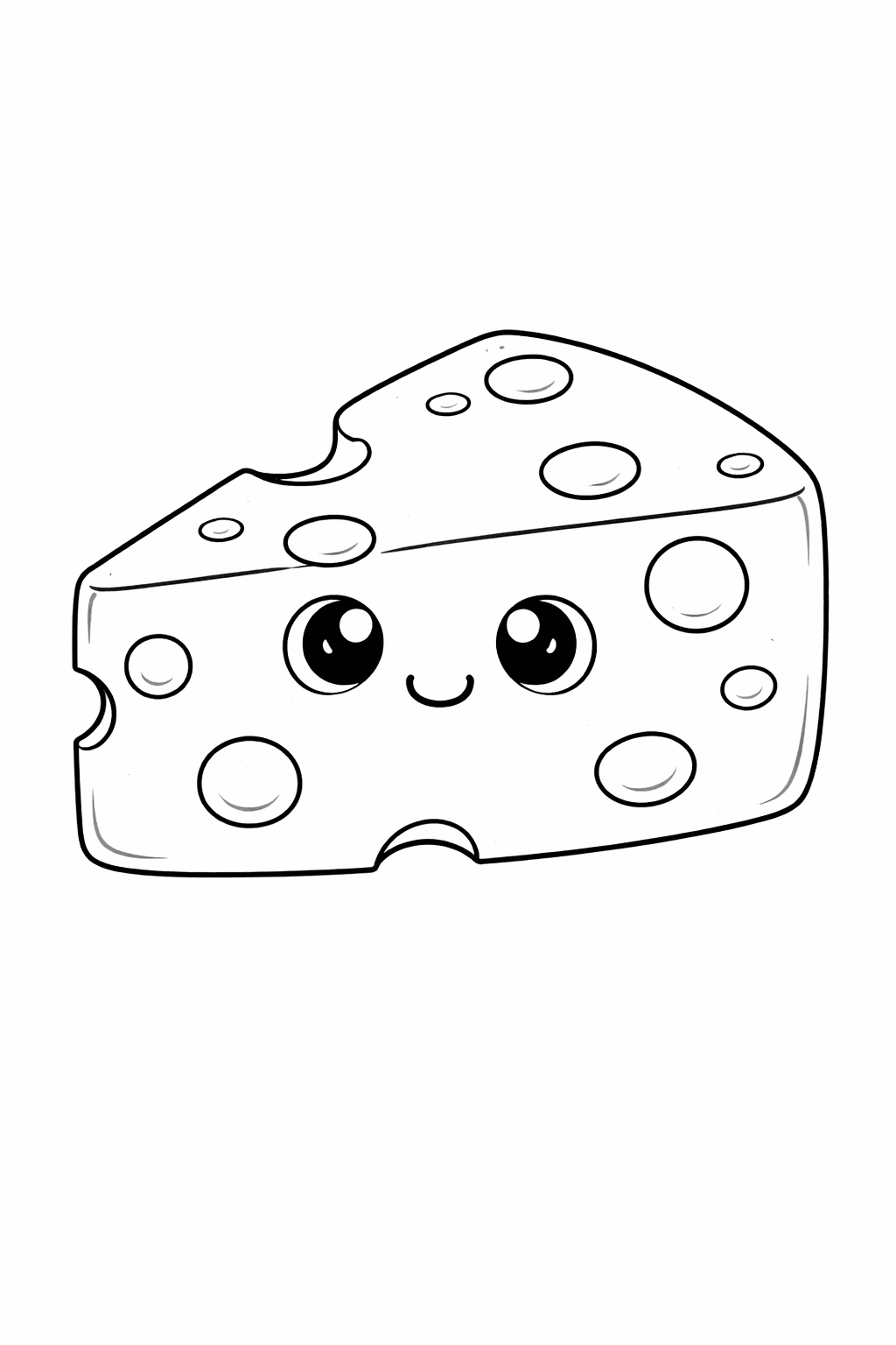 Kawaii Schweizer Käse Charakter - Ausmalbild