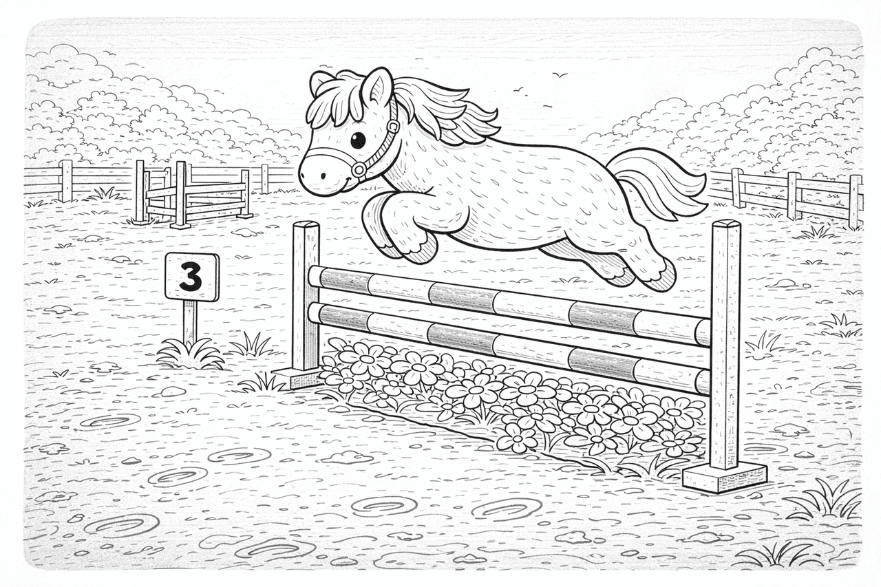 Kawaii Springreiten - Ausmalbild