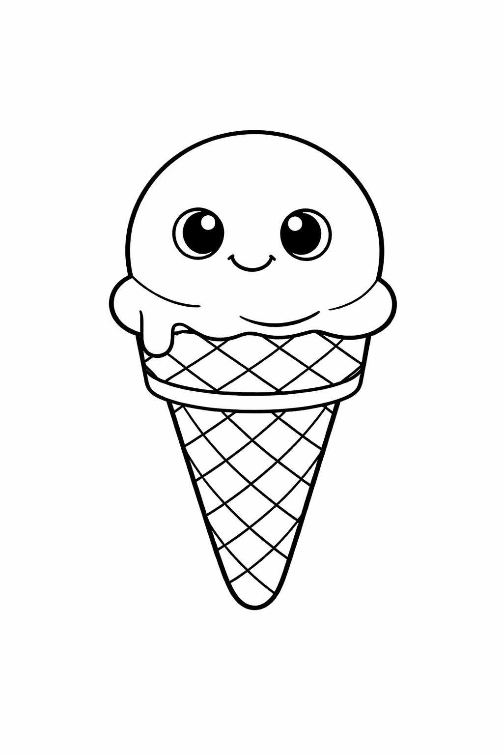Kawaii Eis Am Waffelhörnchen - Ausmalbild