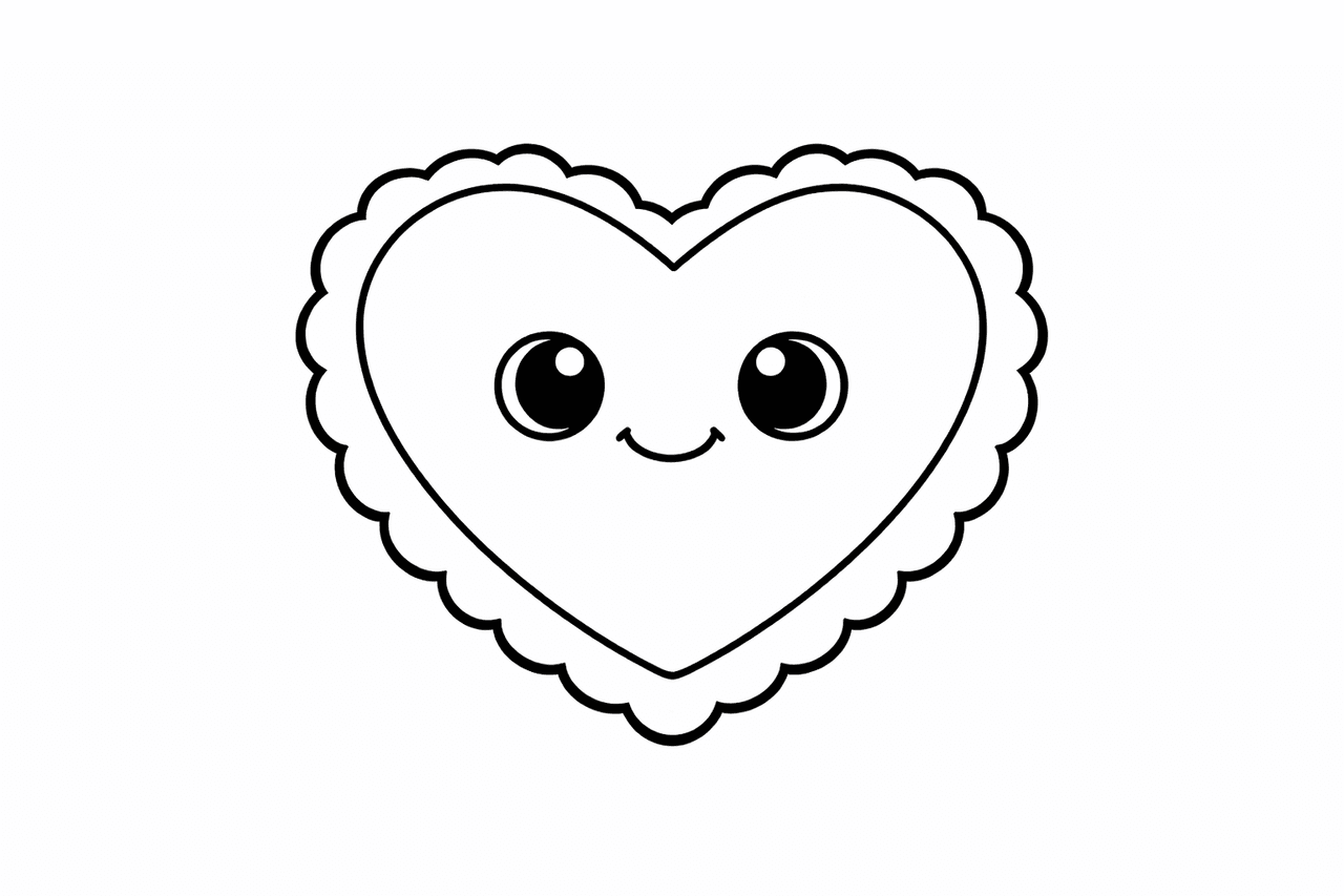 Keksherz Mit Freundlichem Gesicht - Ausmalbild