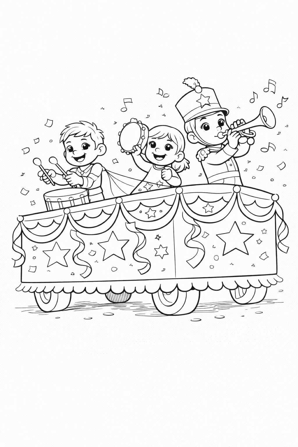 Kinder Auf Festlichem Karnevalswagen