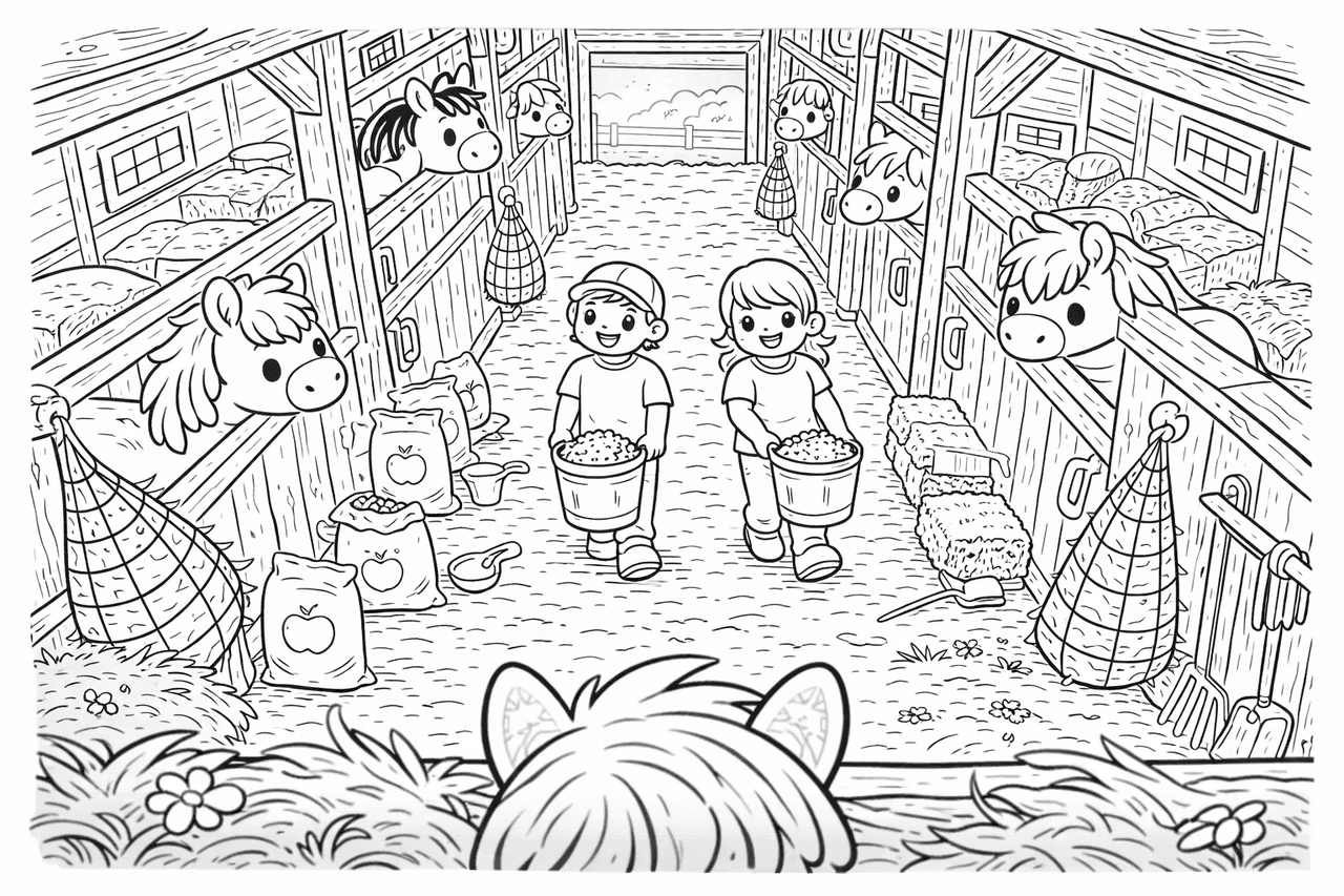 Ponys füttern - Ausmalbild