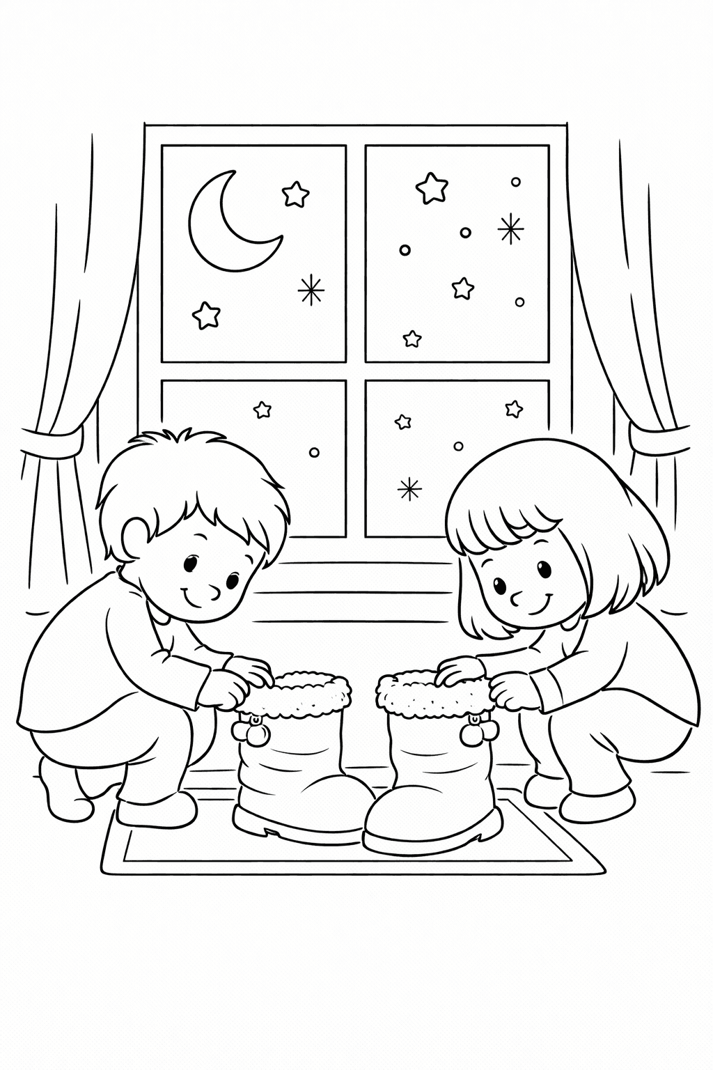 Kinder Stellen Ihre Stiefel Ab - Ausmalbild