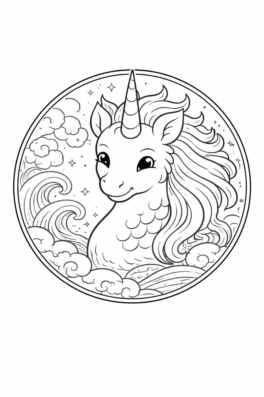 Kirin Im Wolkenrahmen - Ausmalbild