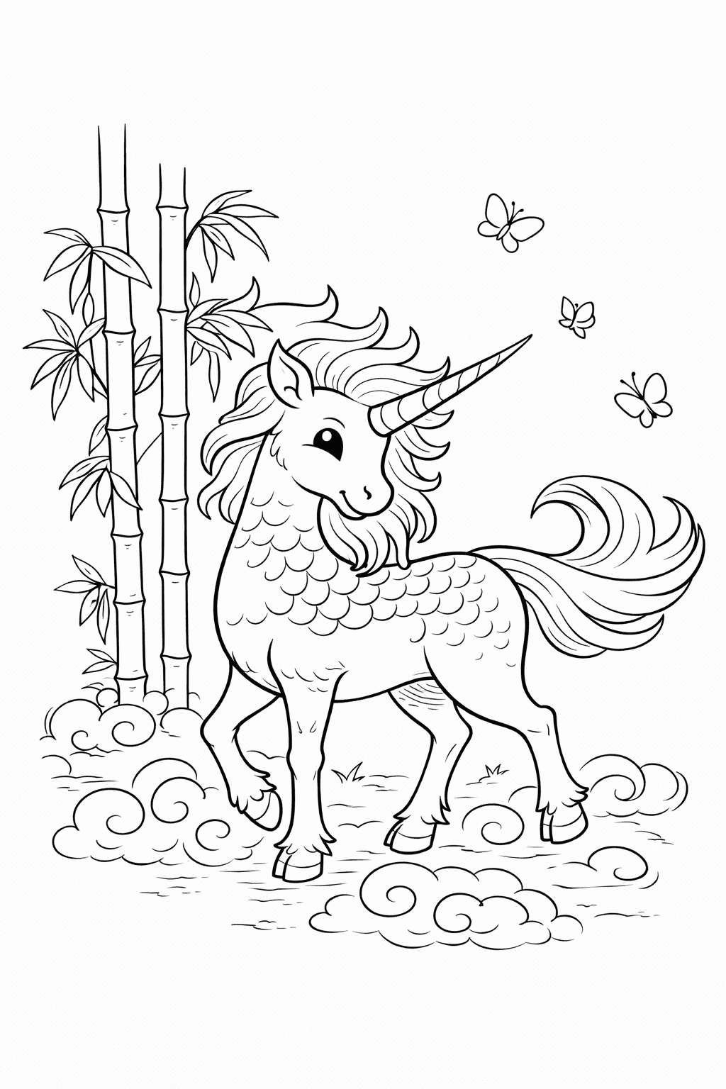 Kirin In Einer Bambuslandschaft - Ausmalbild