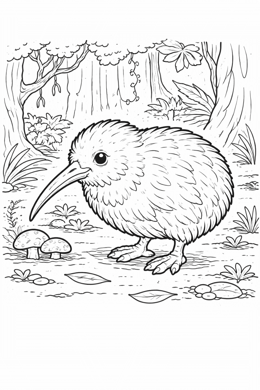 Kiwi Vögel im Wald - Ausmalbild