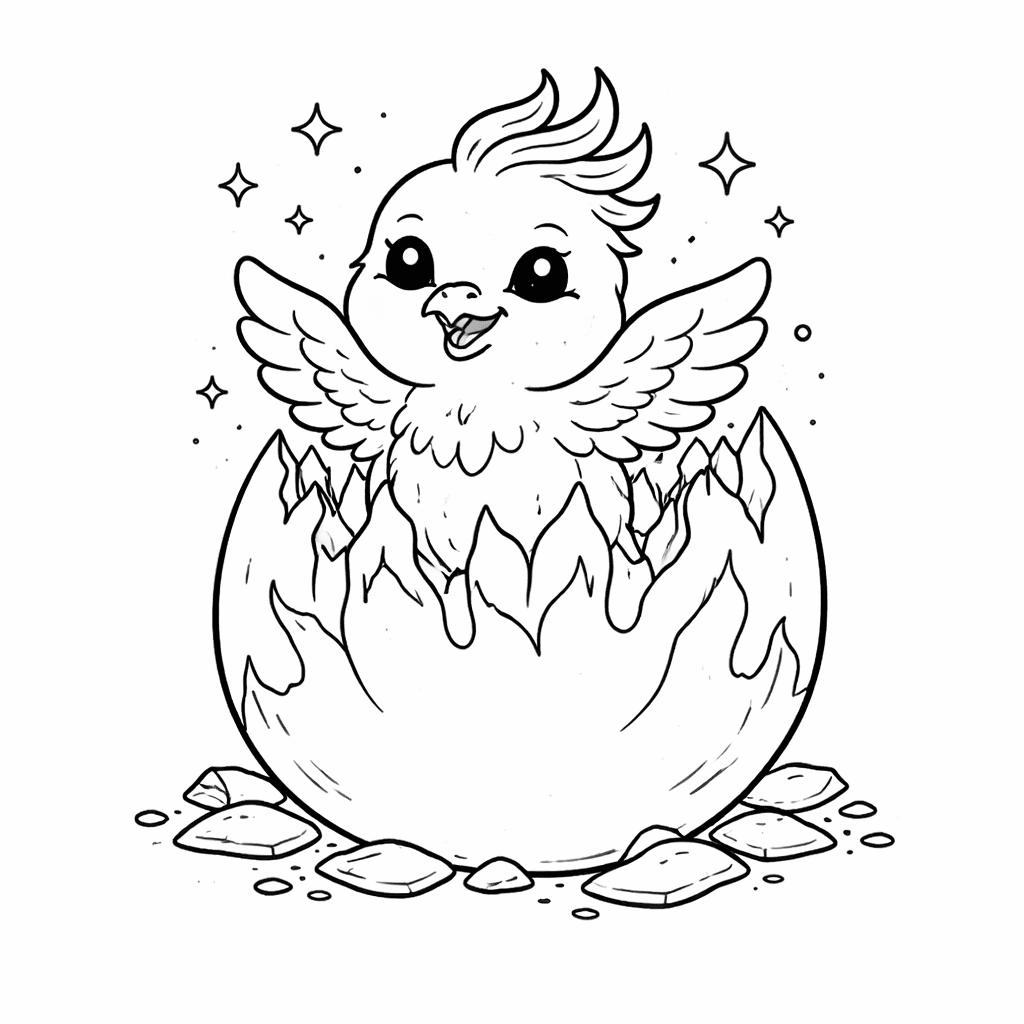 Kleiner Phönix Schlüpft Aus Ei - Ausmalbild