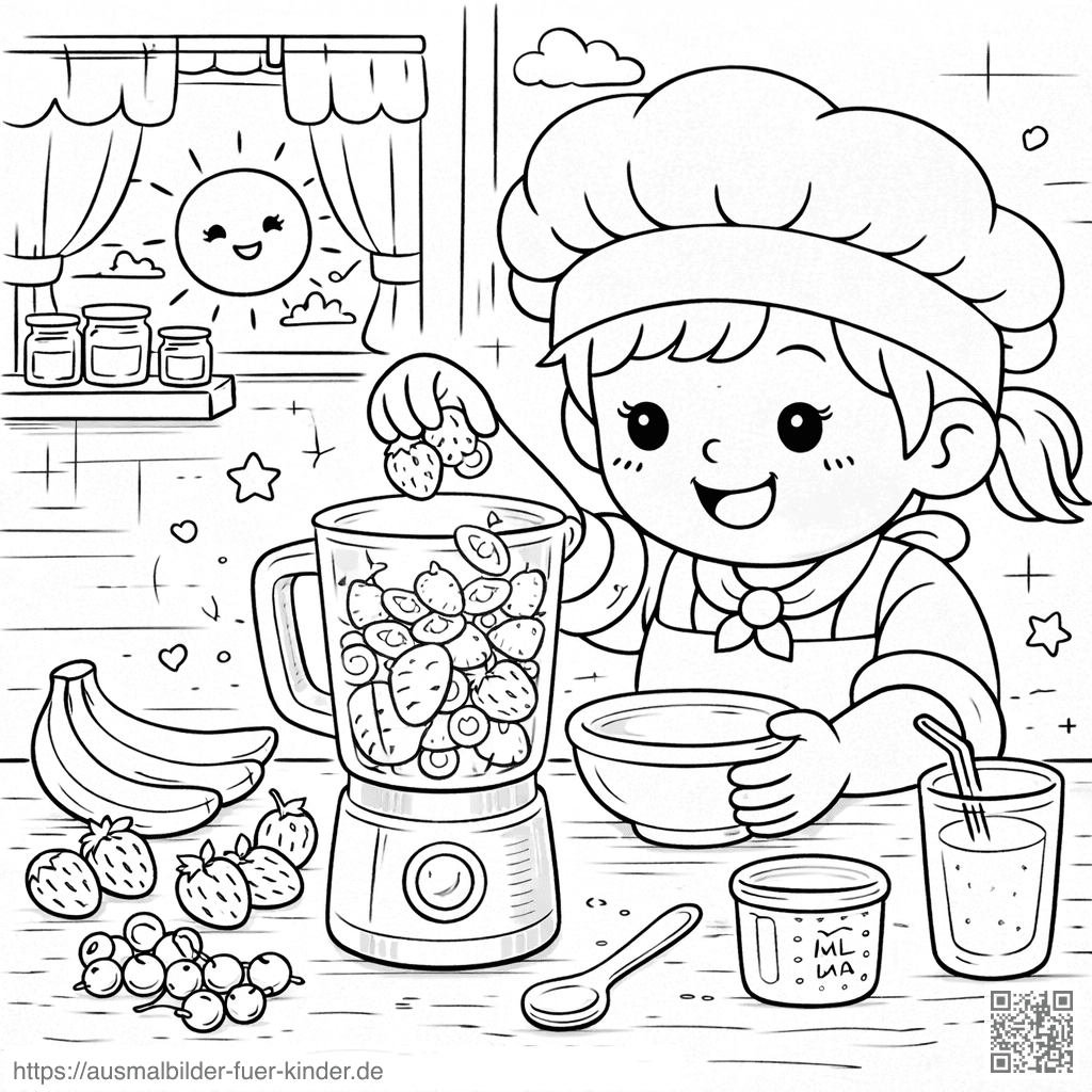 Kinder beim Zubereiten eines Smoothies - Ausmalbild