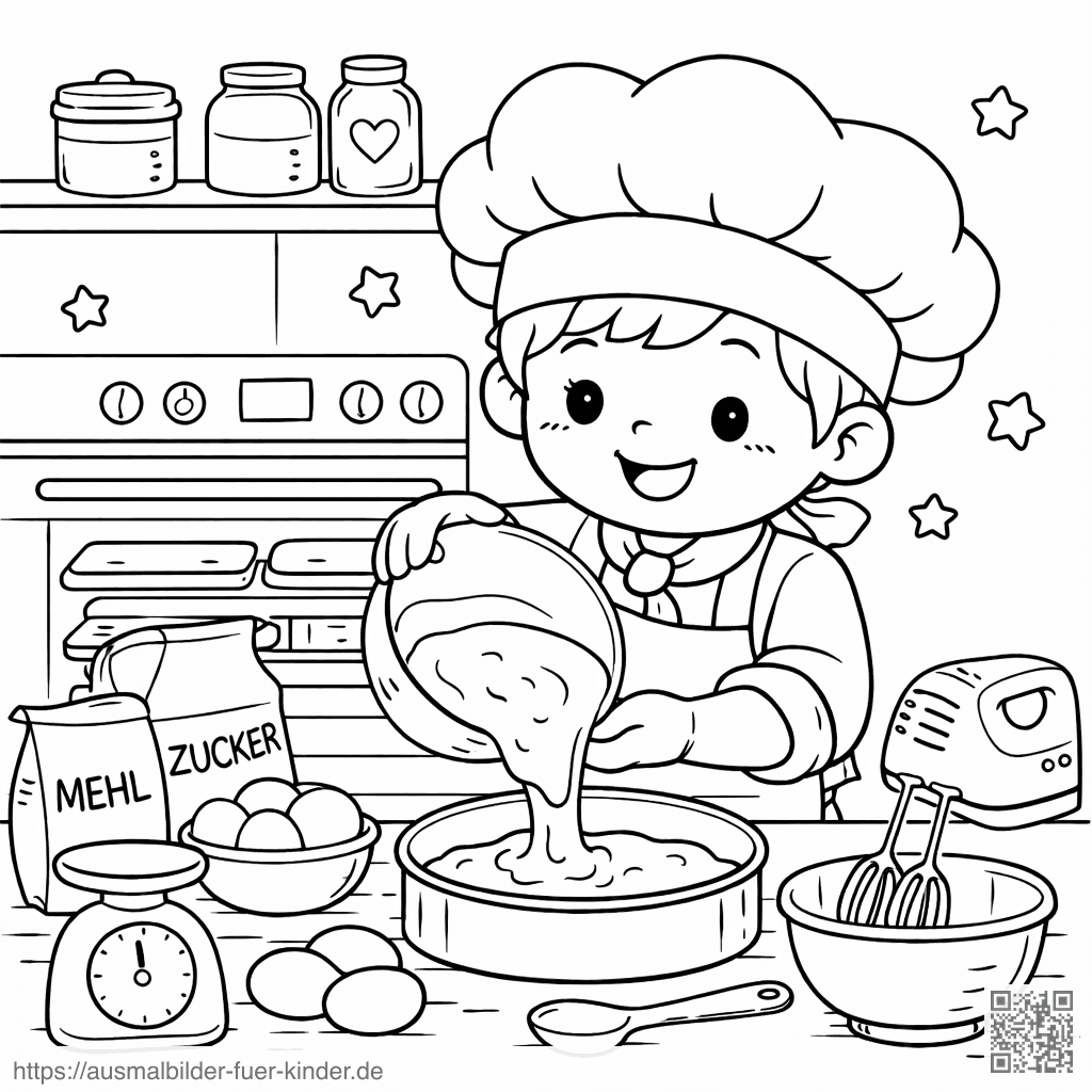 Kleiner Koch beim Kuchenbacken - Ausmalbild Kleiner Koch beim Kuchenbacken - Ausmalbild