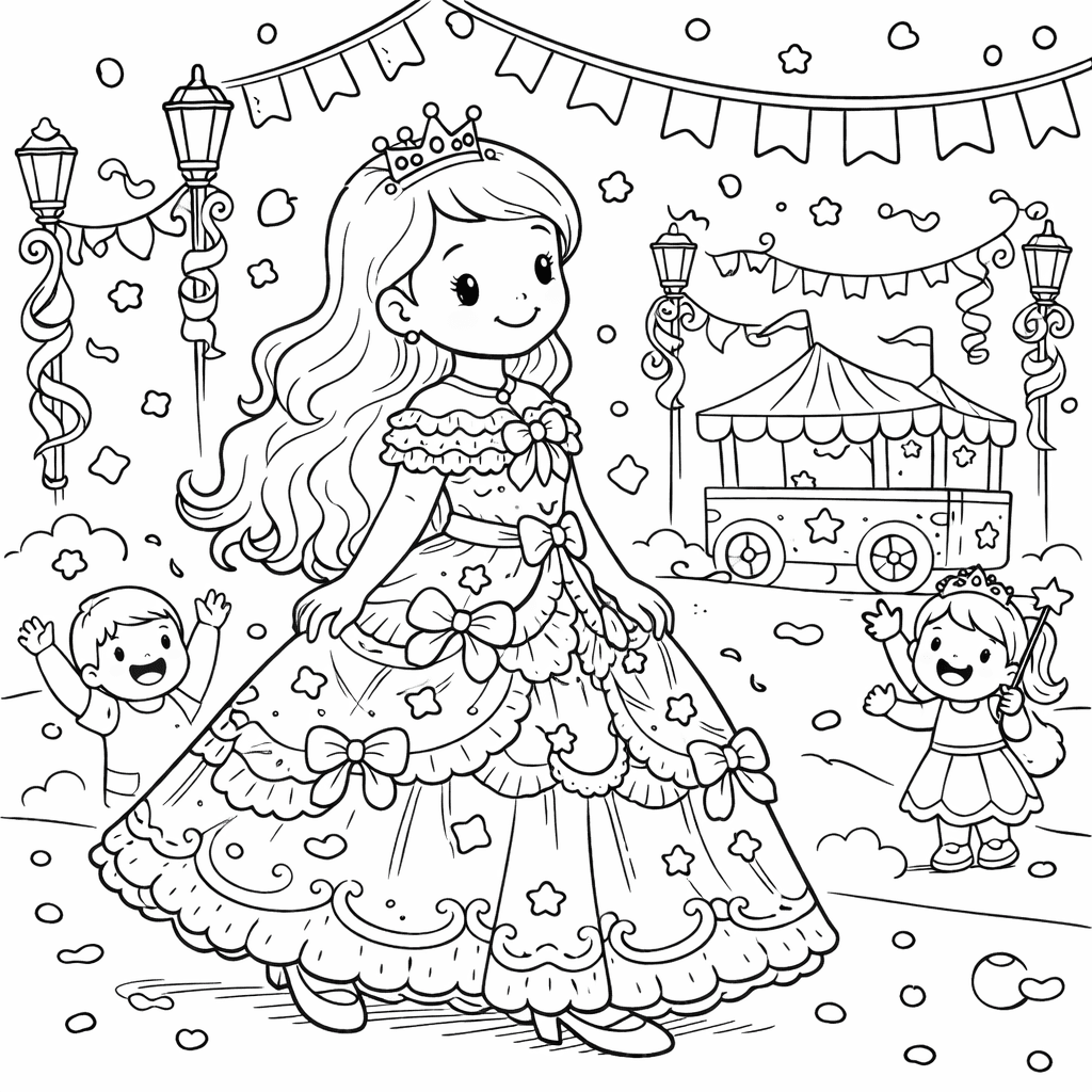 Prinzessin bei der Karnevalszirkusrolle - Ausmalbild